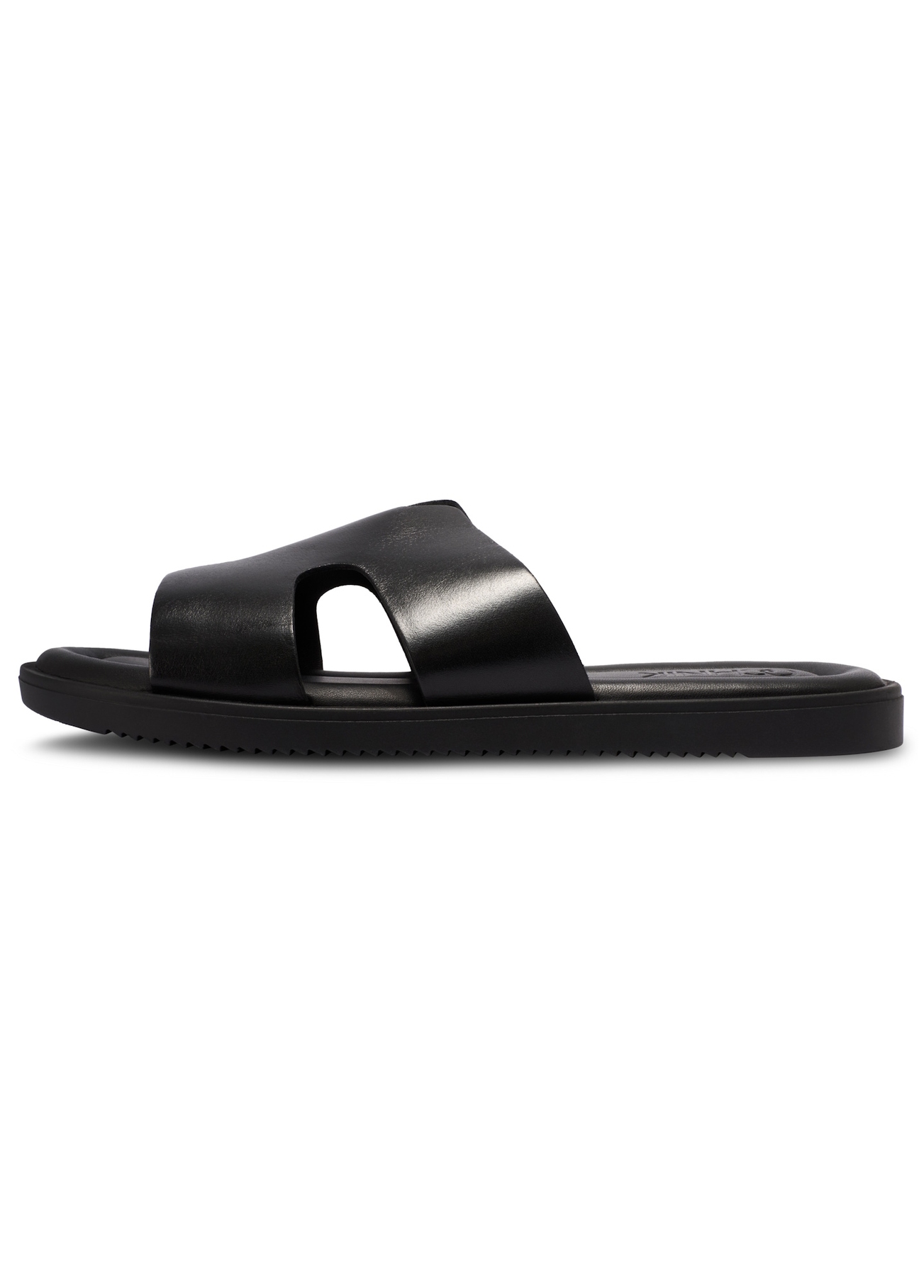 Men's black leather flip-flops BUTYM-0535-99(W26), side view of the product on a white background.