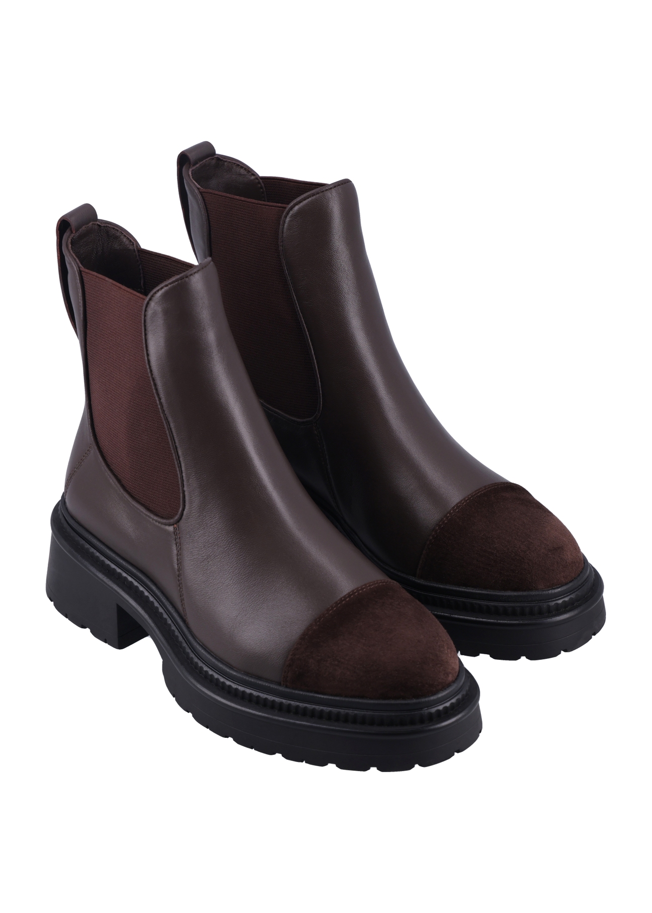 Dark brown women's Chelsea boots BUTYD-1345-1I(Z26), diagonal product view on a white background.