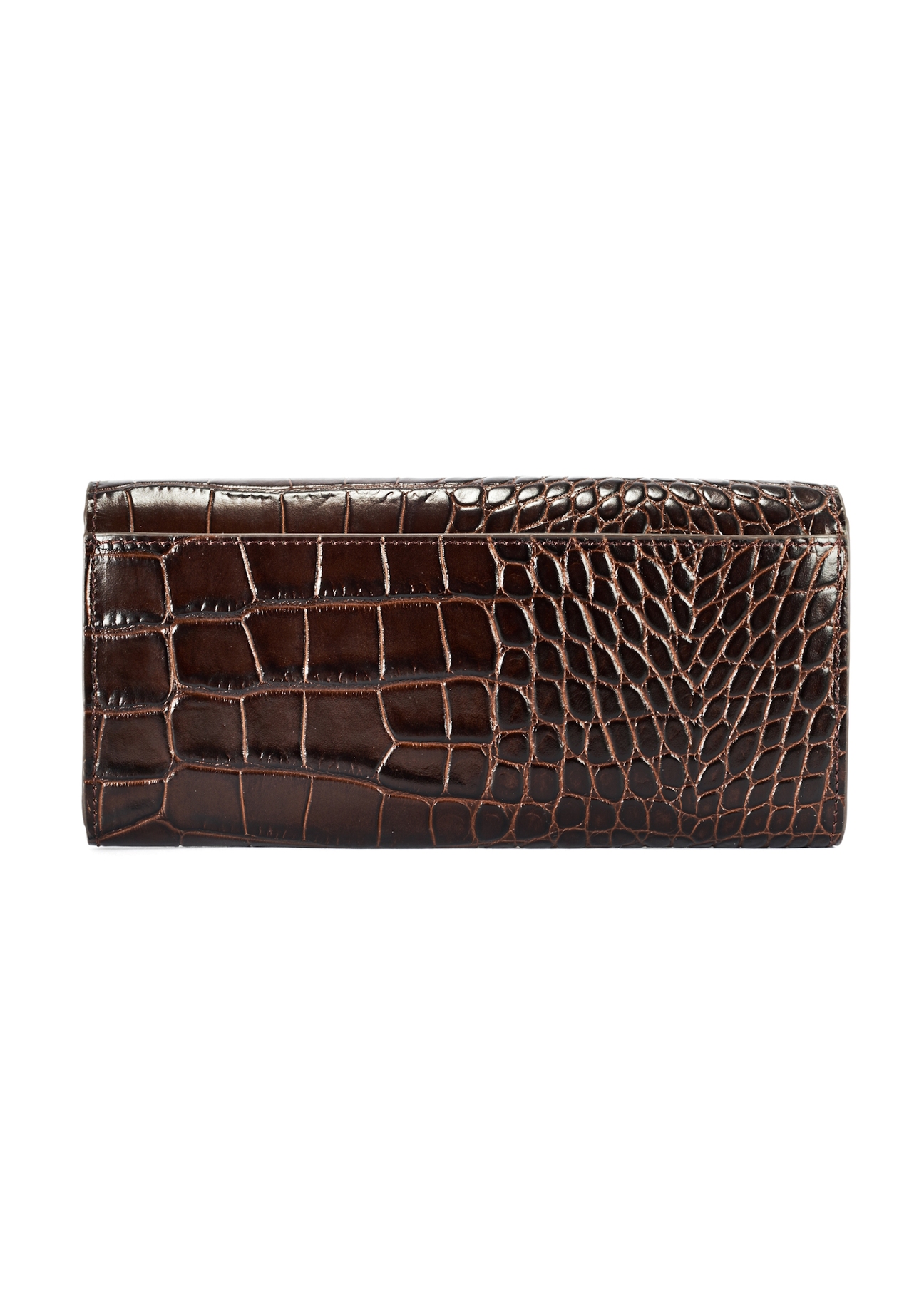 Brown women's croco wallet PORES-0954-89(W25) - product view from the back on a white background.