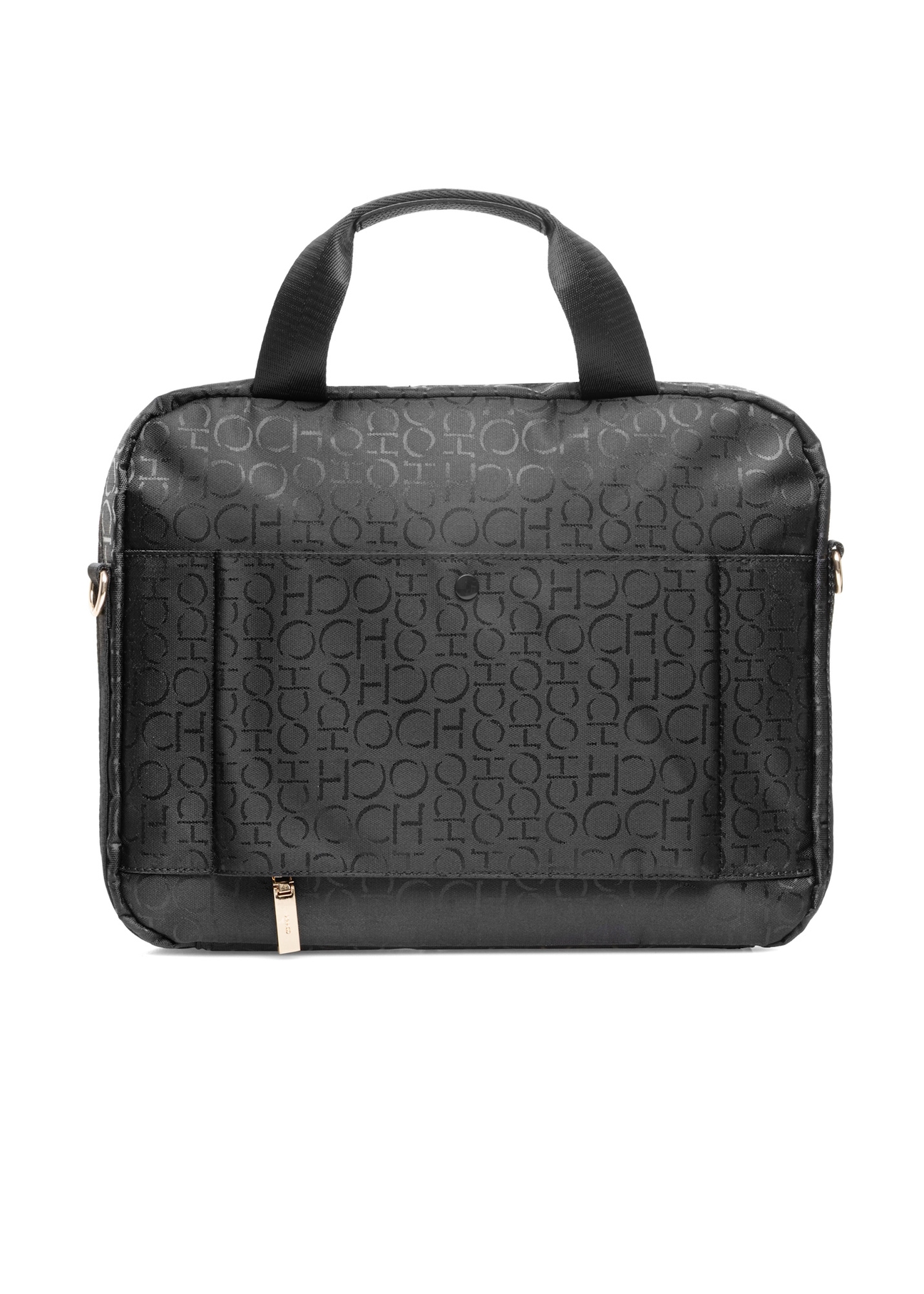 Black women's bag with monogram TOREN-0299-99(W25), product view from the back on white background.