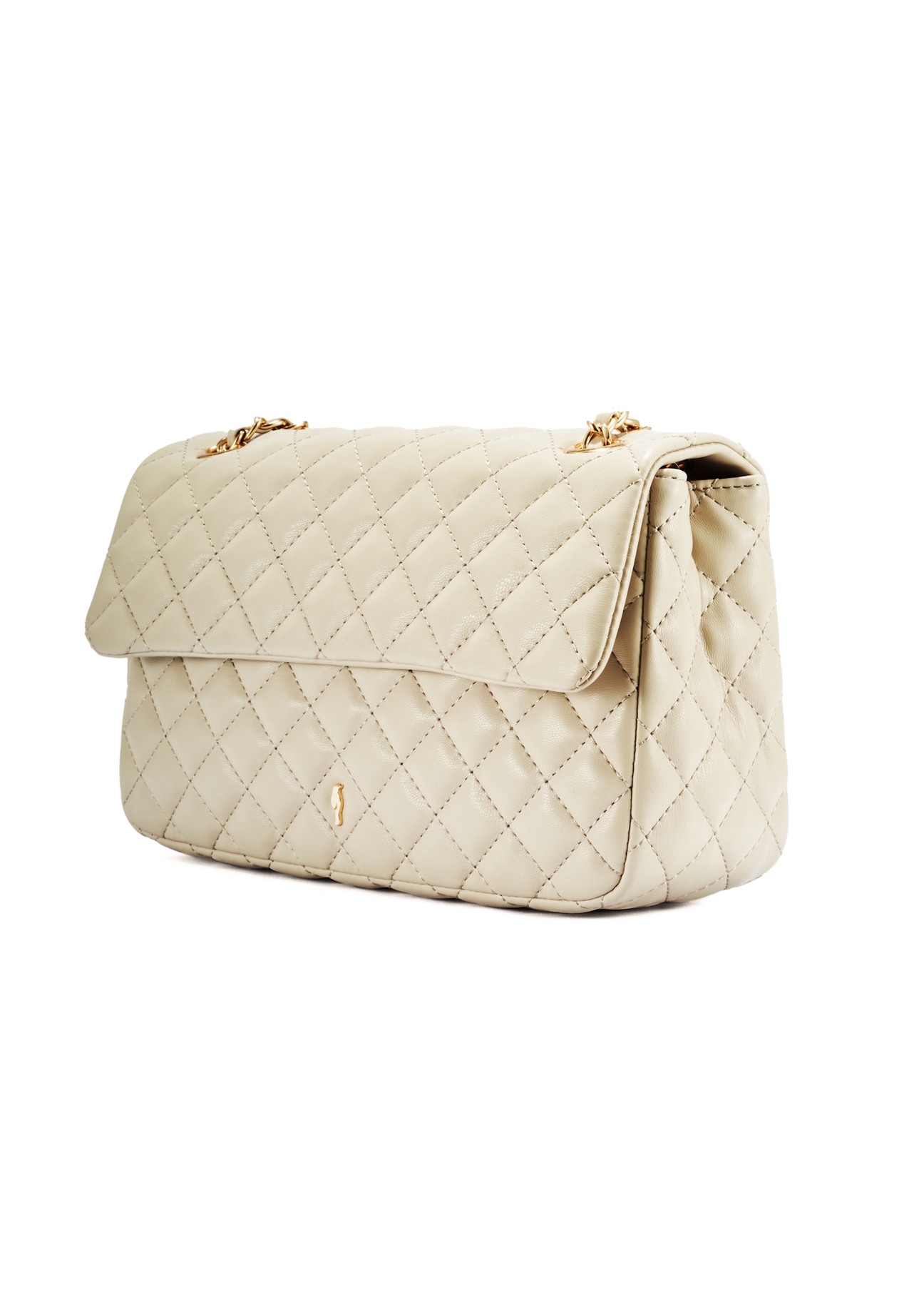 Cream quilted handbag on chain TOREC-0443E-12(Z25), diagonal product view on white background.