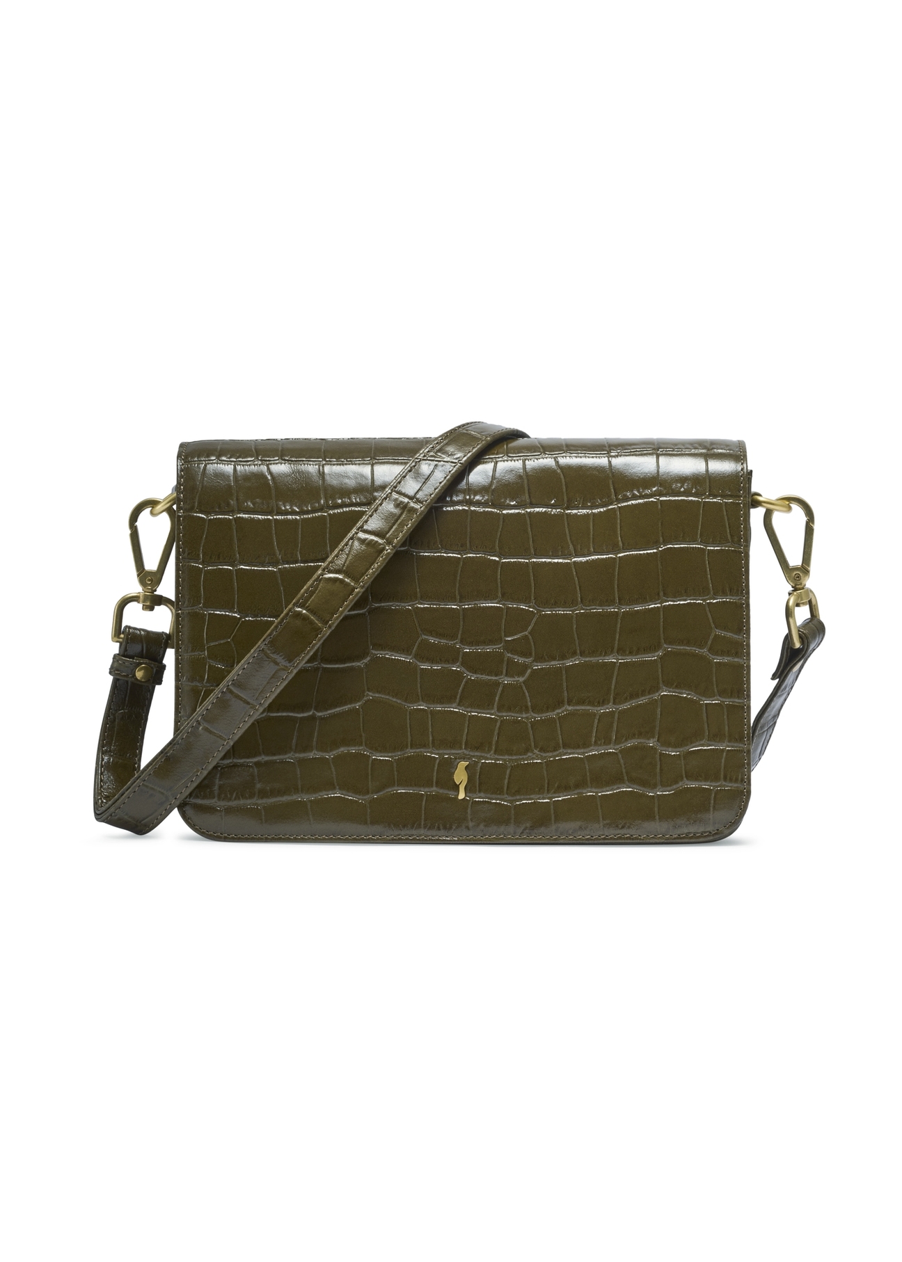 Women's leather croco handbag in khaki color TORES-1324-8D(Z26) - front product view, on white background.