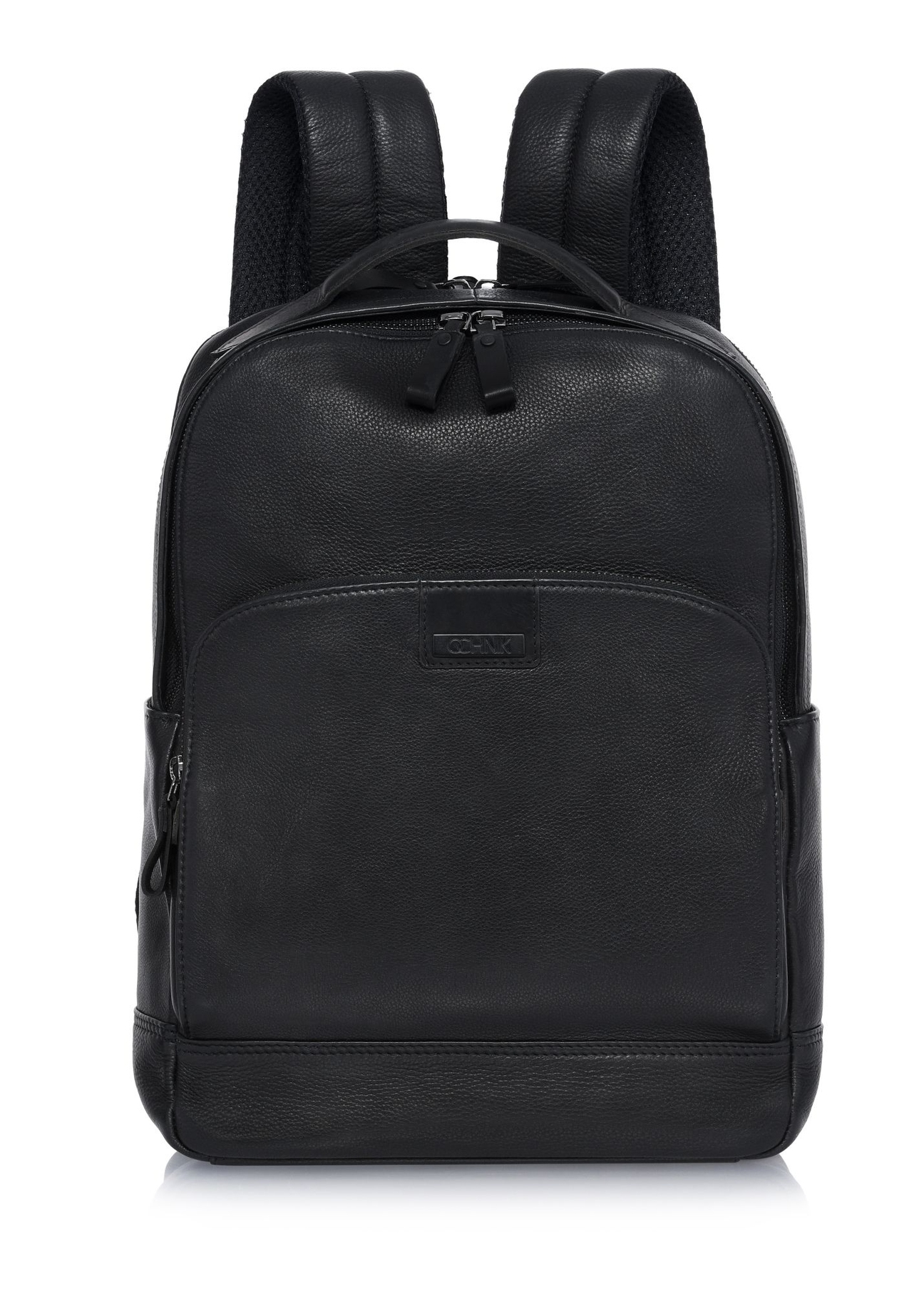 Black large men's leather backpack PLCMS-0020A-99(Z25) - front product view on white background.
