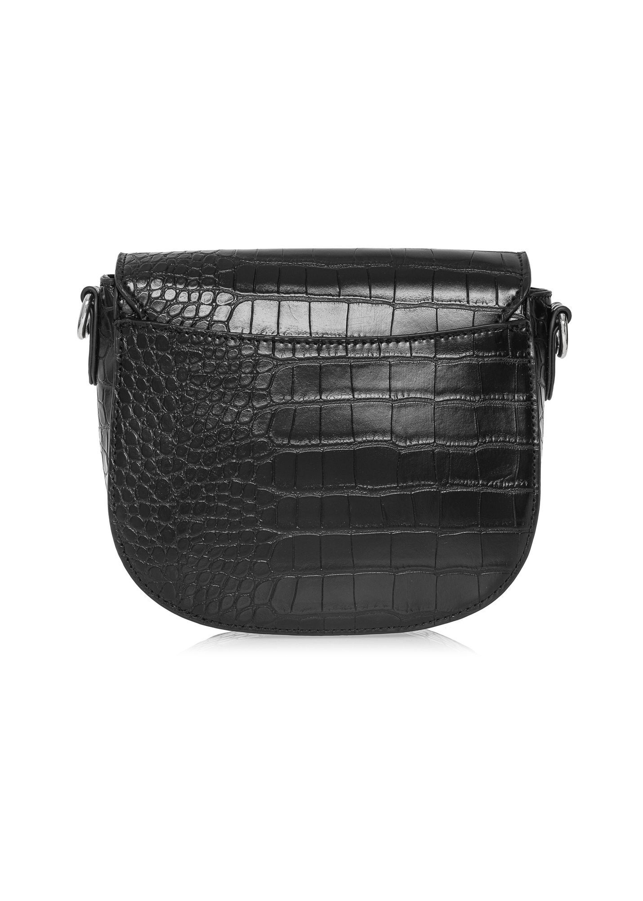 Women's black croco messenger bag TOREC-0880-9G(W26) - product view from the back, on a white background.