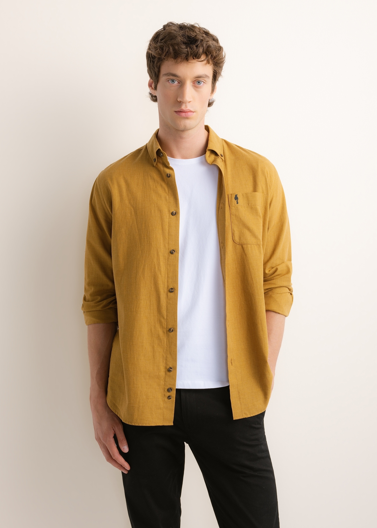 Men's mustard shirt KOSMT-0299A-2D(Z26)