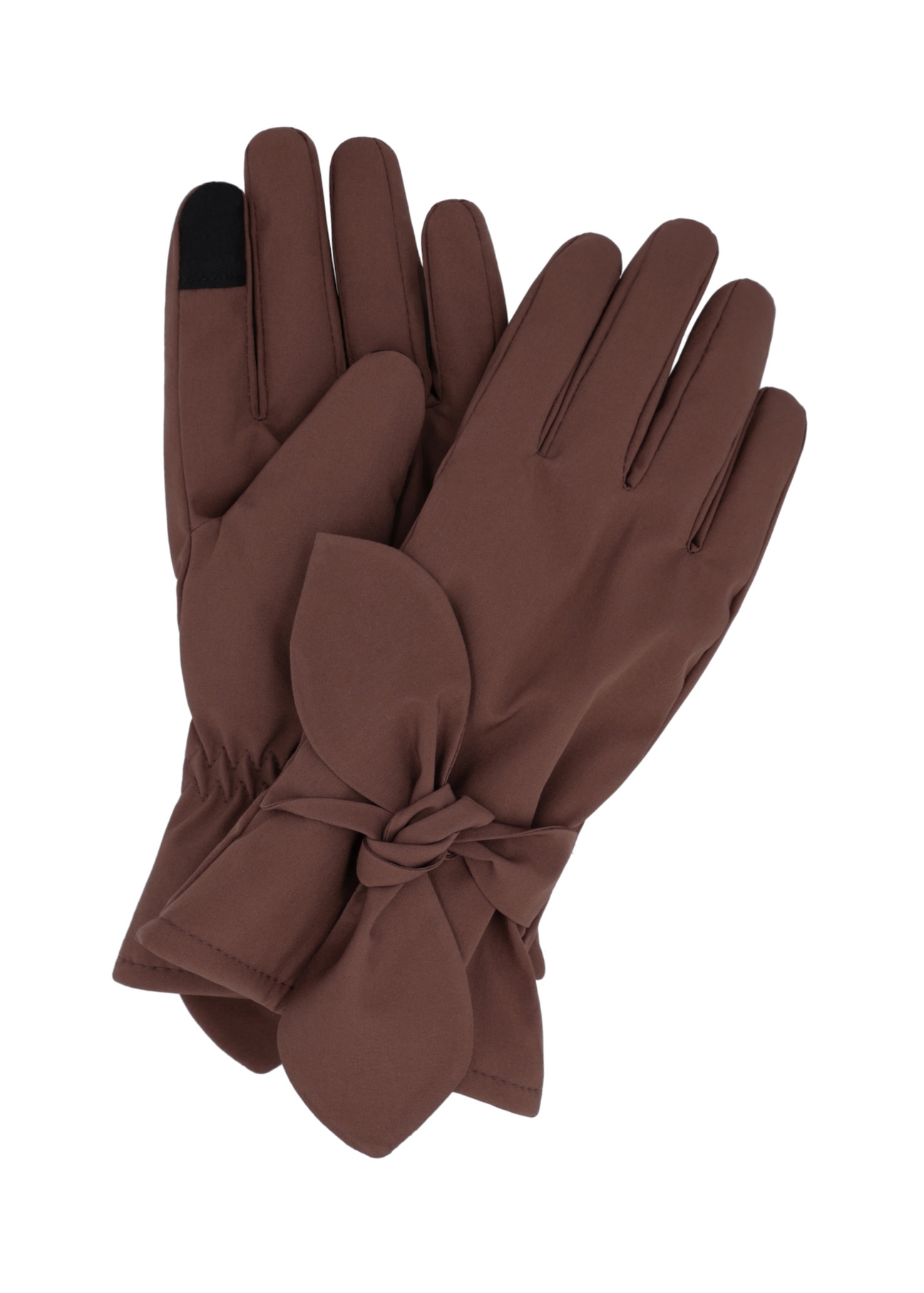 Brown women's winter gloves REKDT-0035-1I(Z26), product view from above on white background.
