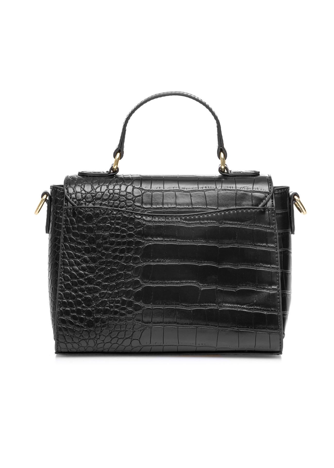 Black small women's croco handbag TOREC-0962A-97(Z25), product view from the back on a white background.