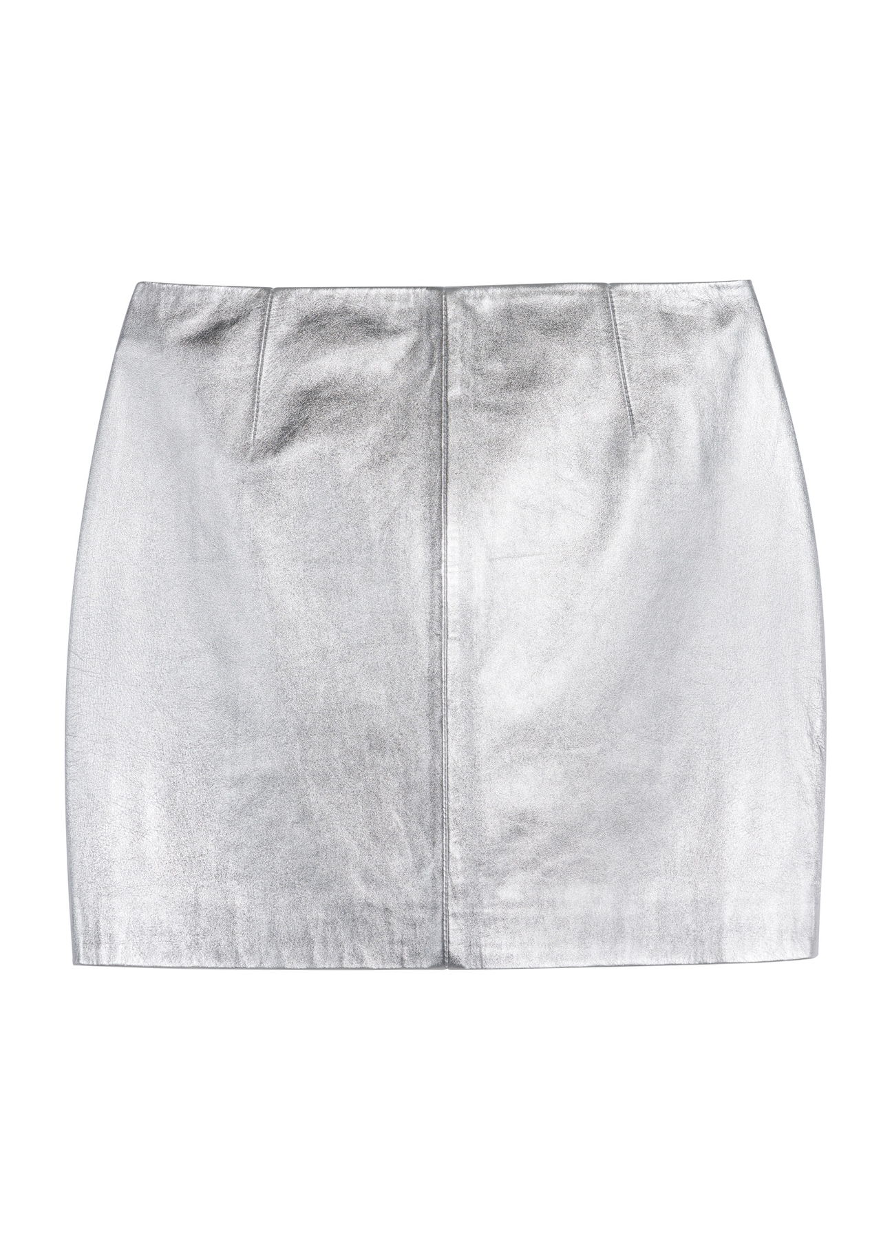 Silver leather mini skirt SPCDS-0080-3208(Z25) - front product view on white background.