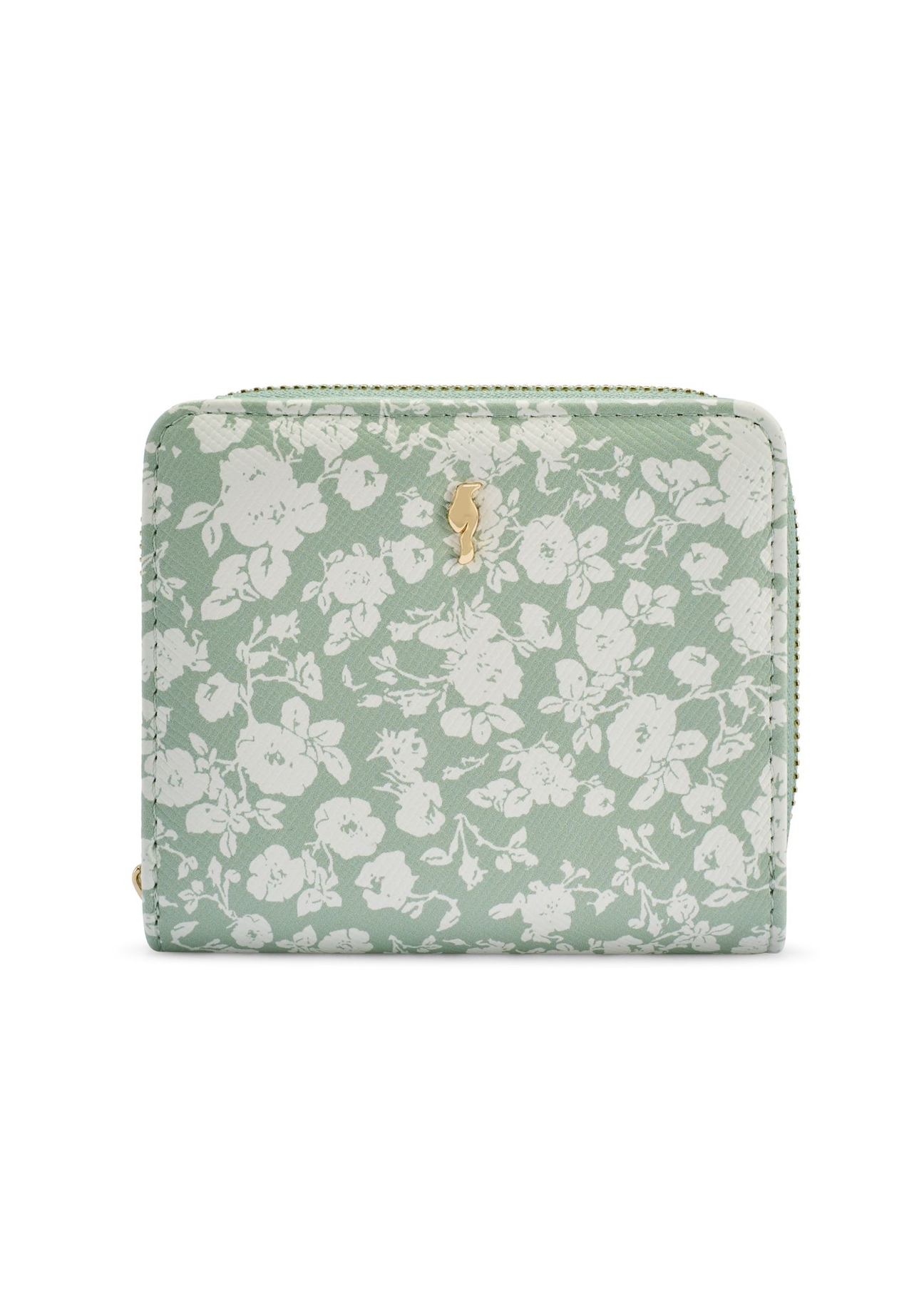 Small sage floral women's wallet POREC-0366-8P(W26) - front product view, on white background.