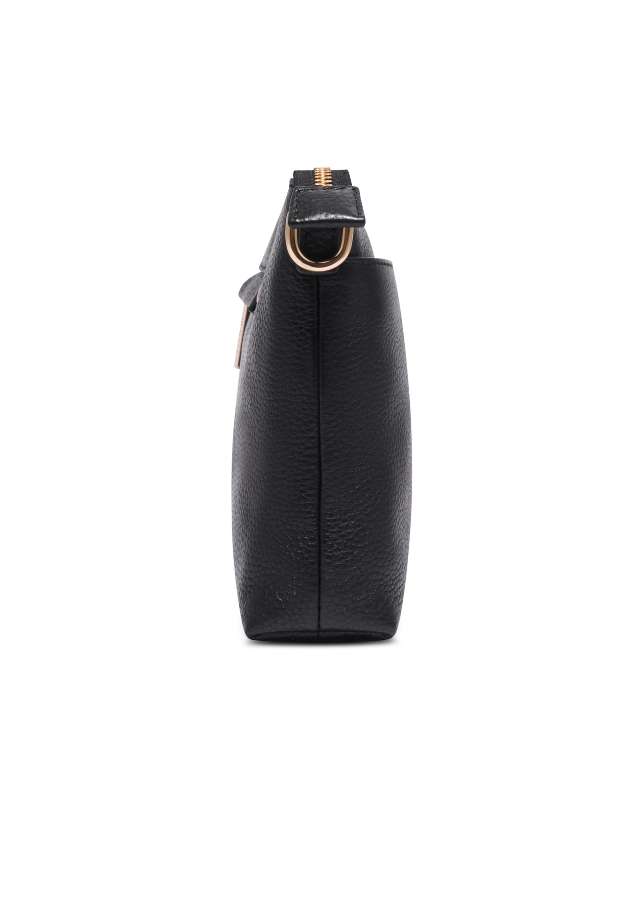 Black women's handbag made of natural pea leather TORES-1424-9I(Z26), side view of the product on a white background.