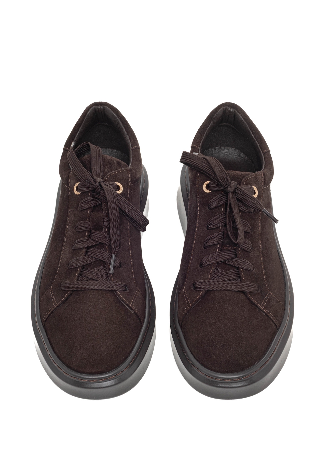 Women's suede shoes in dark brown color BUTYD-1284-1I(Z26), front view of the product on a light background.