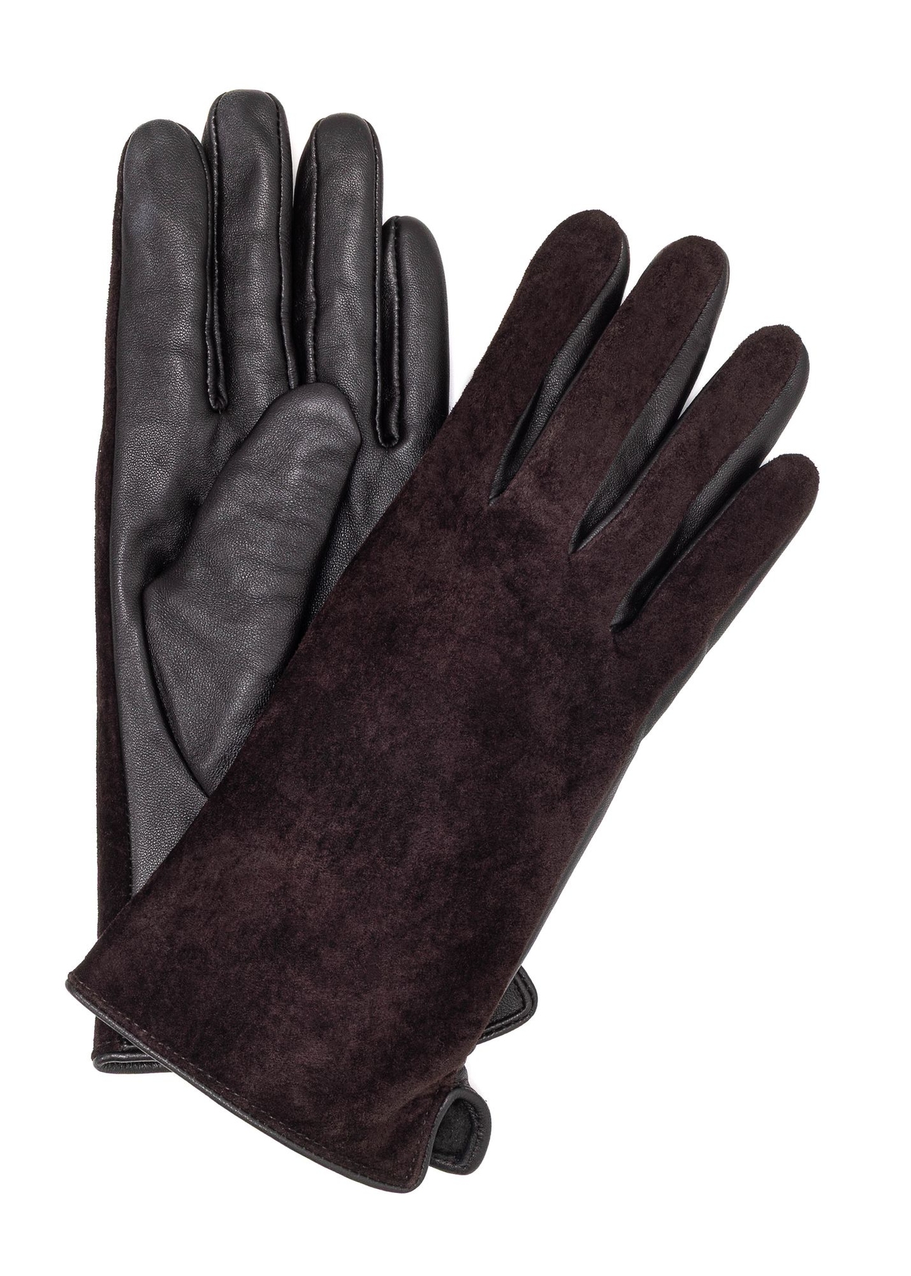Brown suede women's gloves REKDS-0093-90(Z25) - front product view on white background.