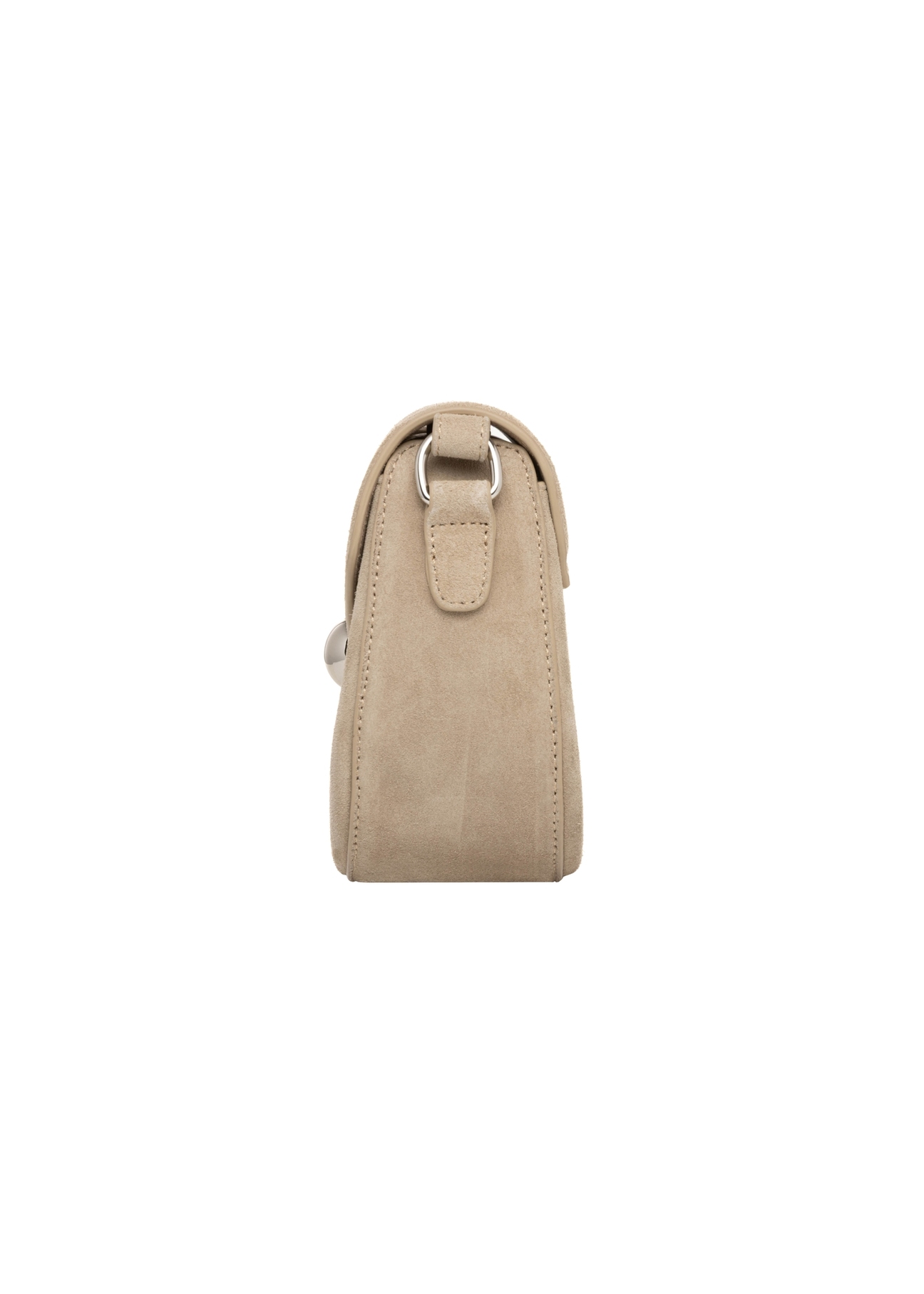 Small women's suede handbag in cool beige TORES-1405-1K(Z26). Side view on a white background.