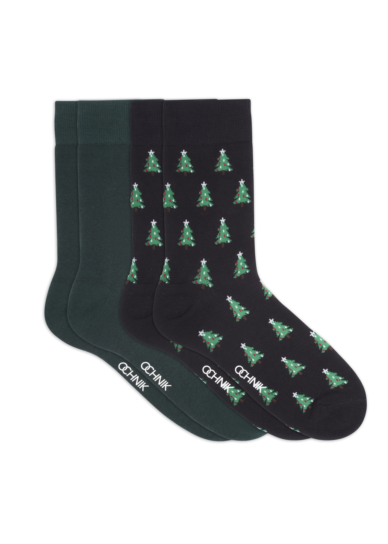 Two-pack of long men's Christmas socks ZESMT-0069-00(Z26), front view of the set on a white background.