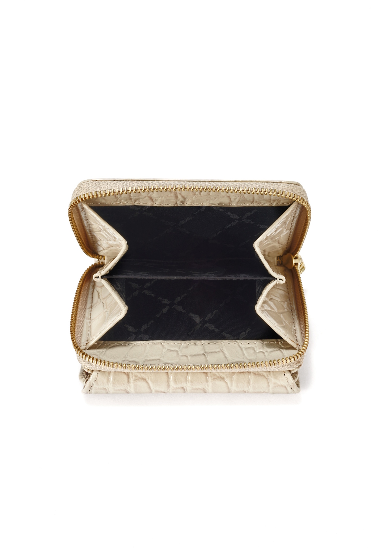 Small leather cream women's croco wallet PORES-0957-12(W25) inside view on white background.
