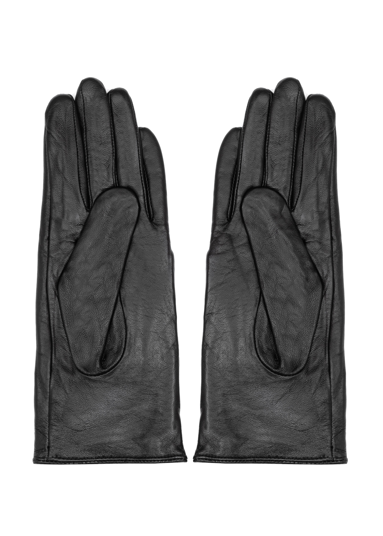 Women's leather gloves with zipper REKDS-0003A-99(Z25), product view from the back on a white background.