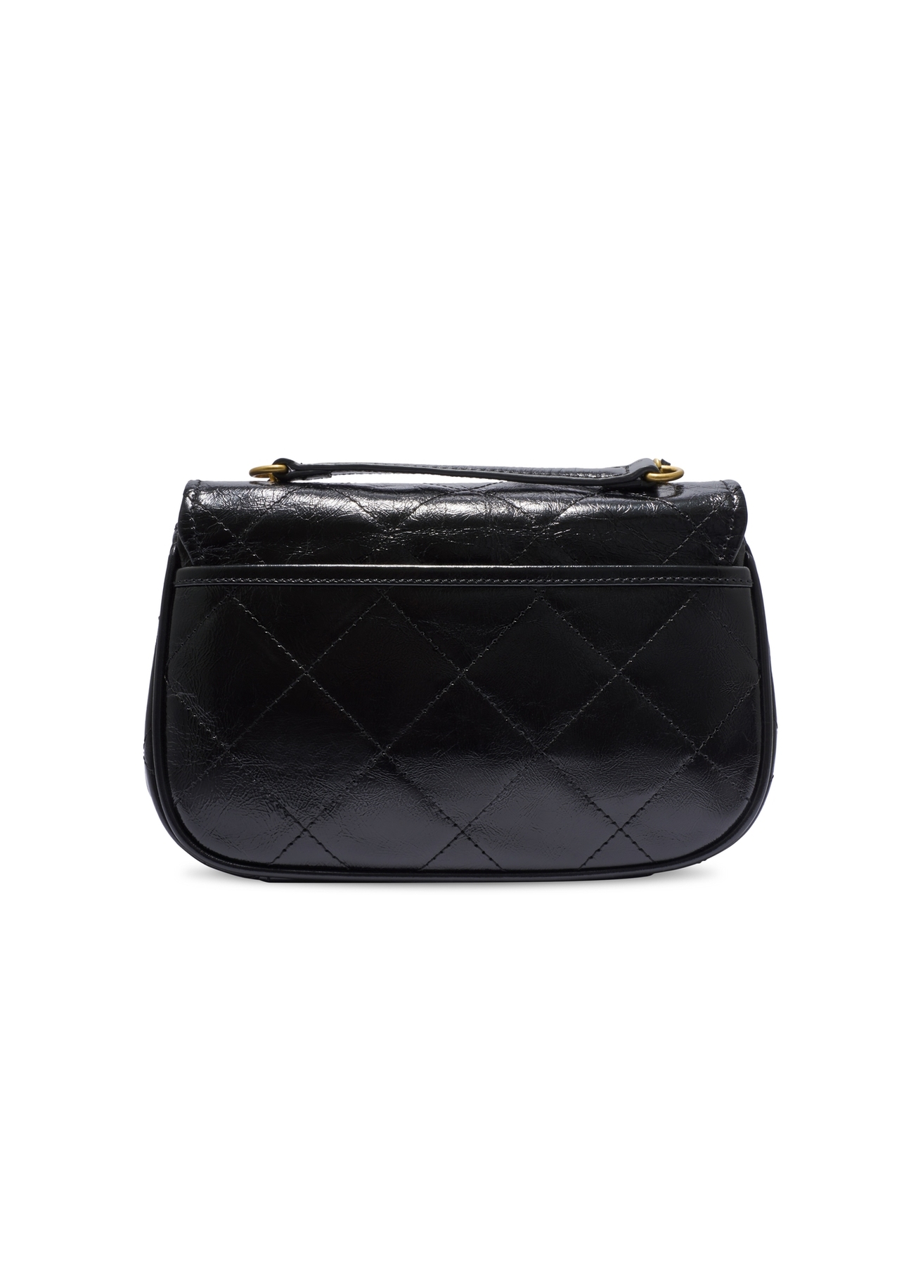 Black patent leather women's handbag TORES-1297-99(W26), product view from the back on a white background.