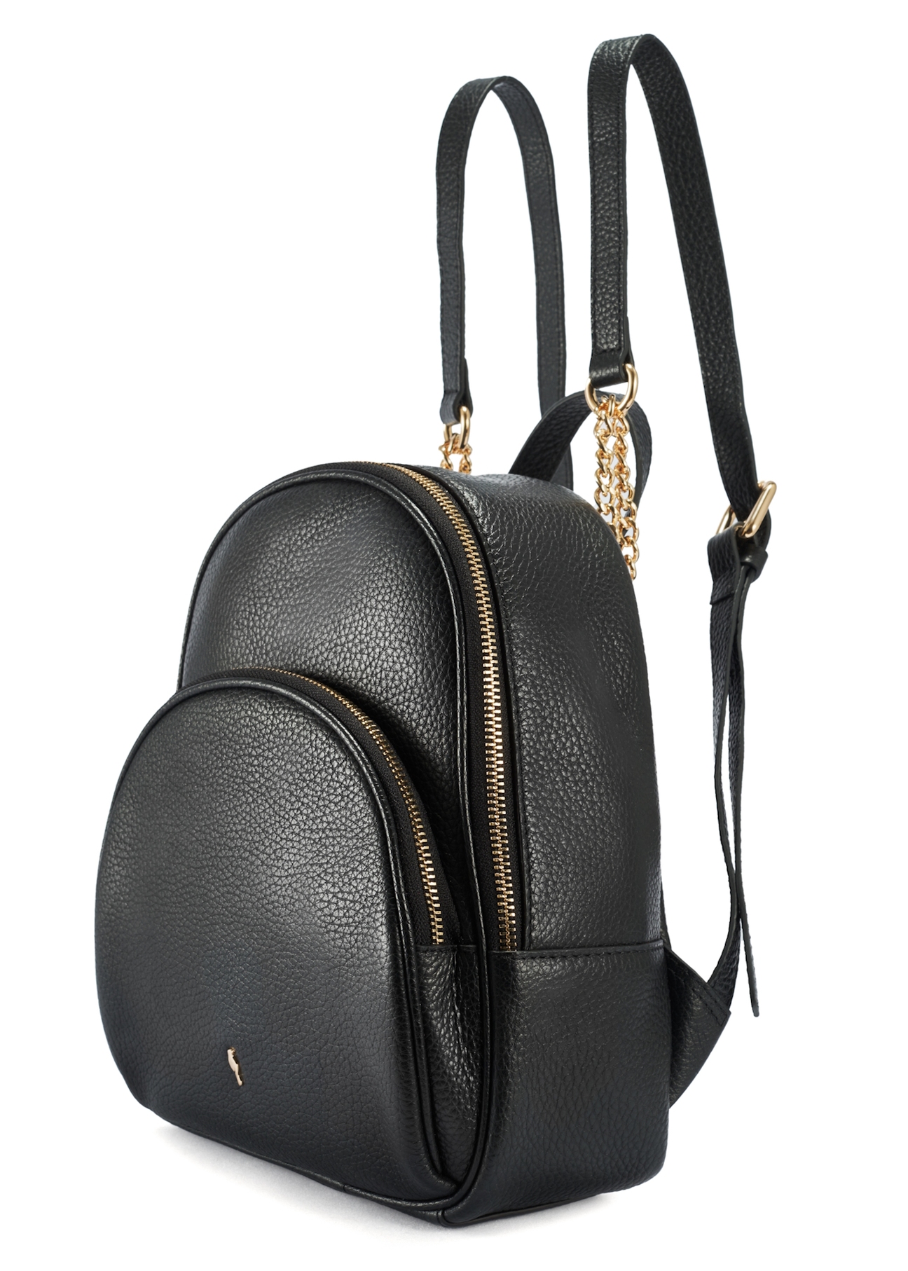 Black leather women's backpack TORES-1123D-99(Z25), diagonal product view on white background.