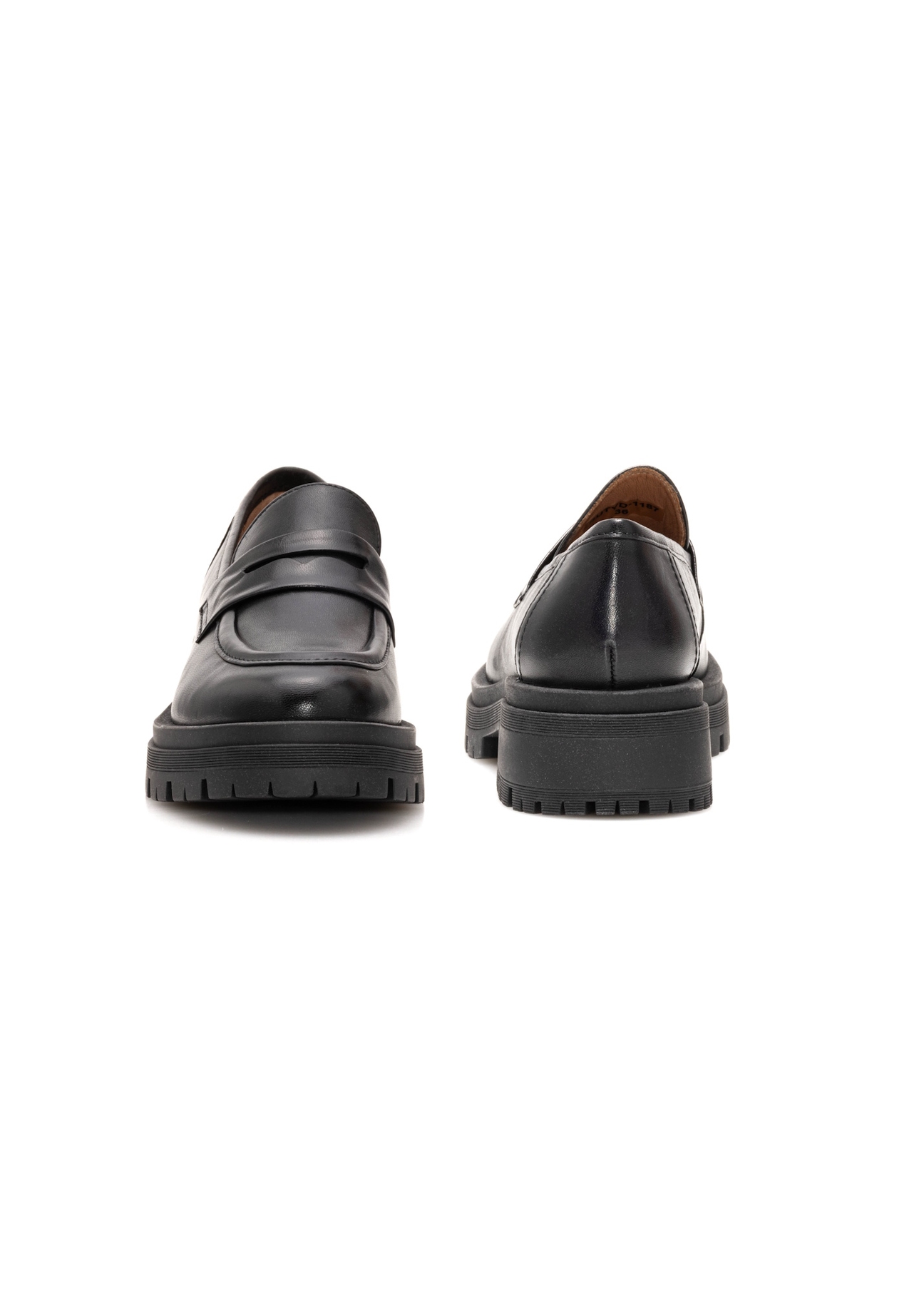 Women's leather moccasins in black BUTYD-1187-99(Z25), front and back view of the product on a white background.