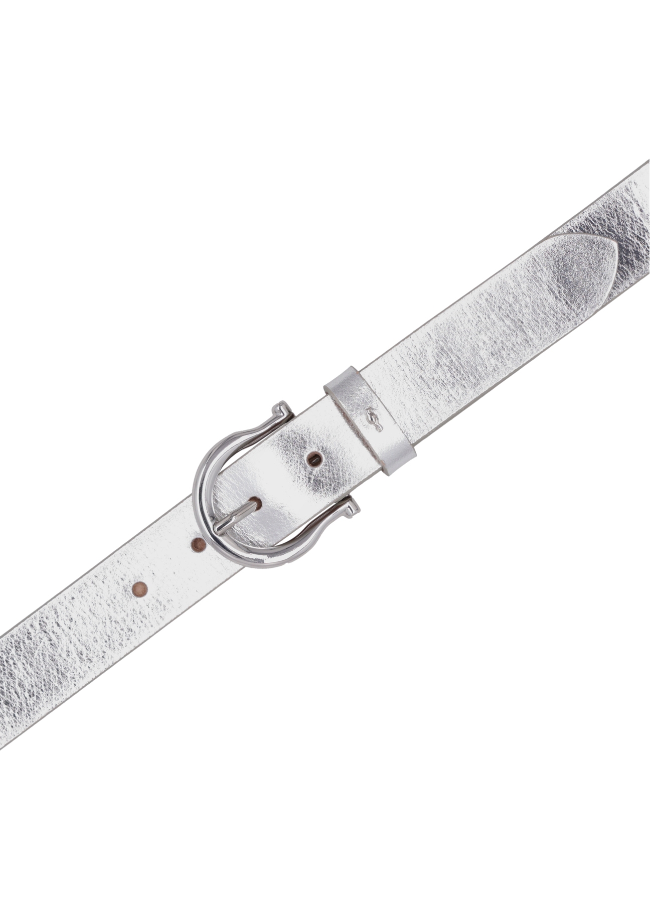 Women's silver leather belt PASDS-0274-9X(Z26), product view from above on white background.