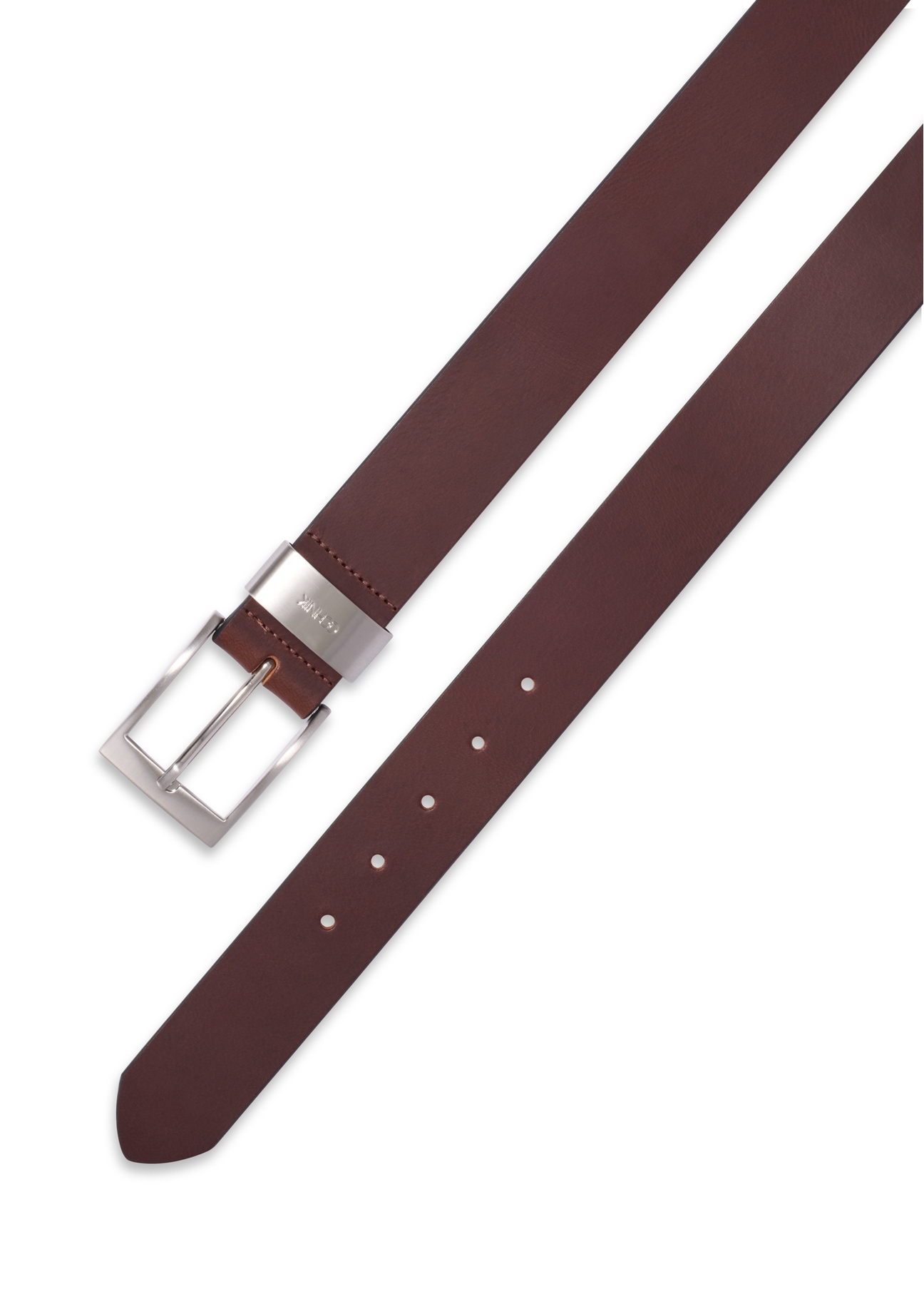 Men's smooth brown leather belt PASMS-0163A-1H(Z26), top view on a white background.