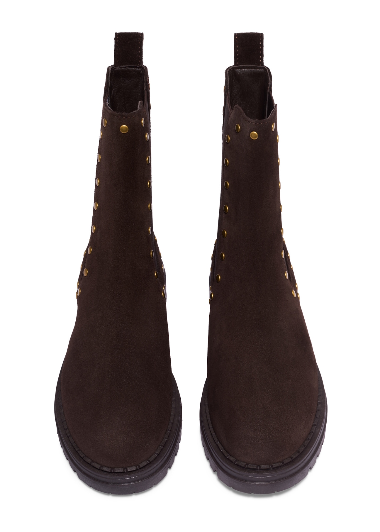 Dark brown suede women's Chelsea boots BUTYD-1277-1I(Z26), front product view on white background.