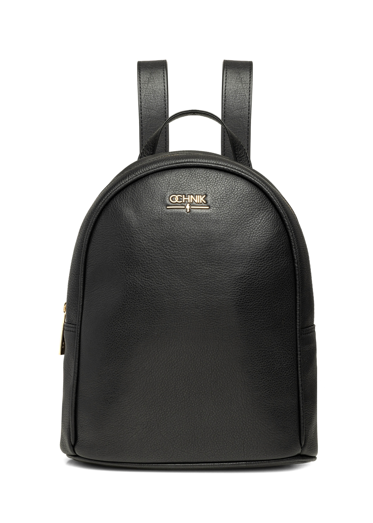 Black leather women's backpack TORES-1228-99(W26), product view from the front on a white background.