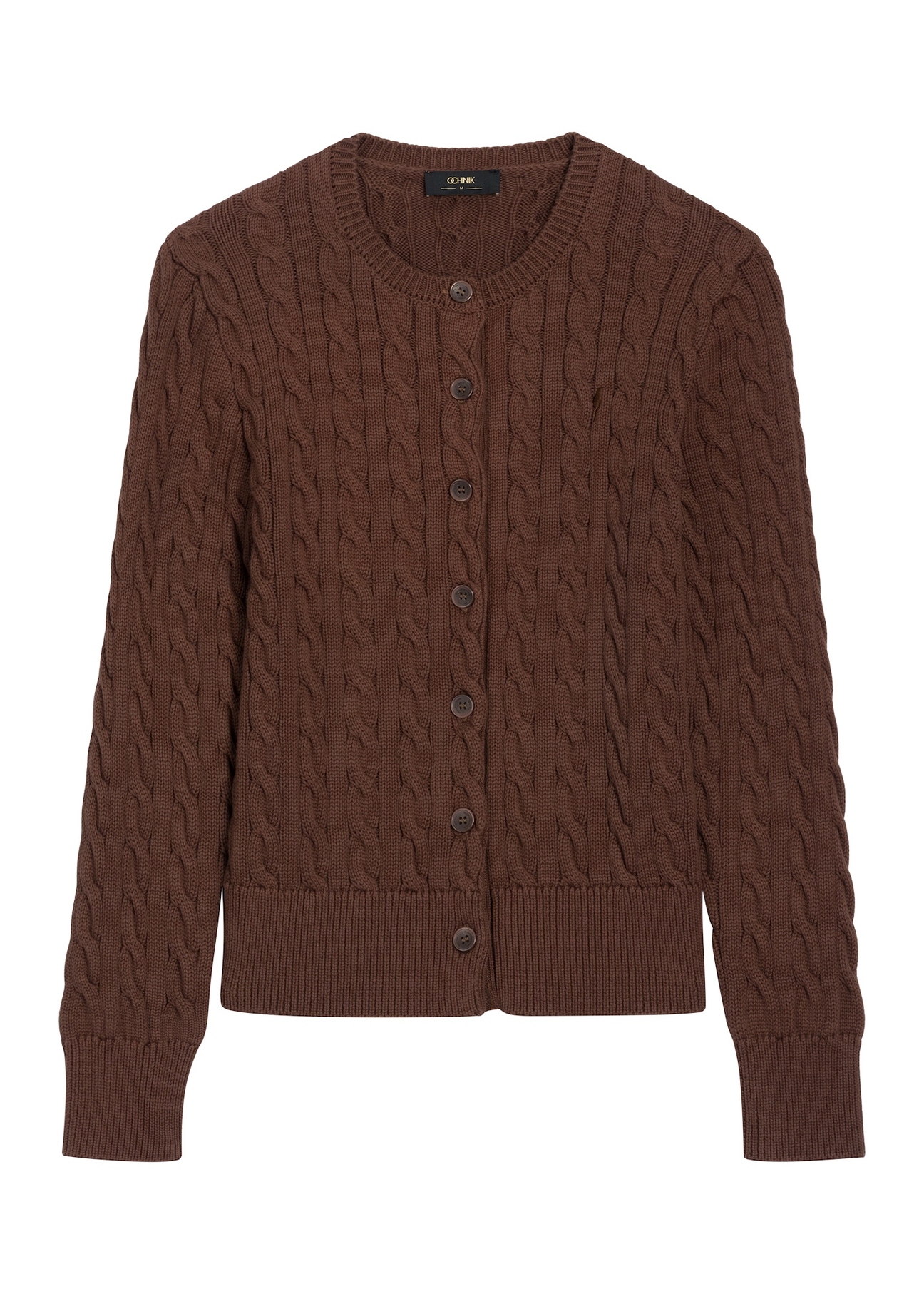 Brown cotton women's cardigan KARDT-0067-1H(Z26), front product view on white background.