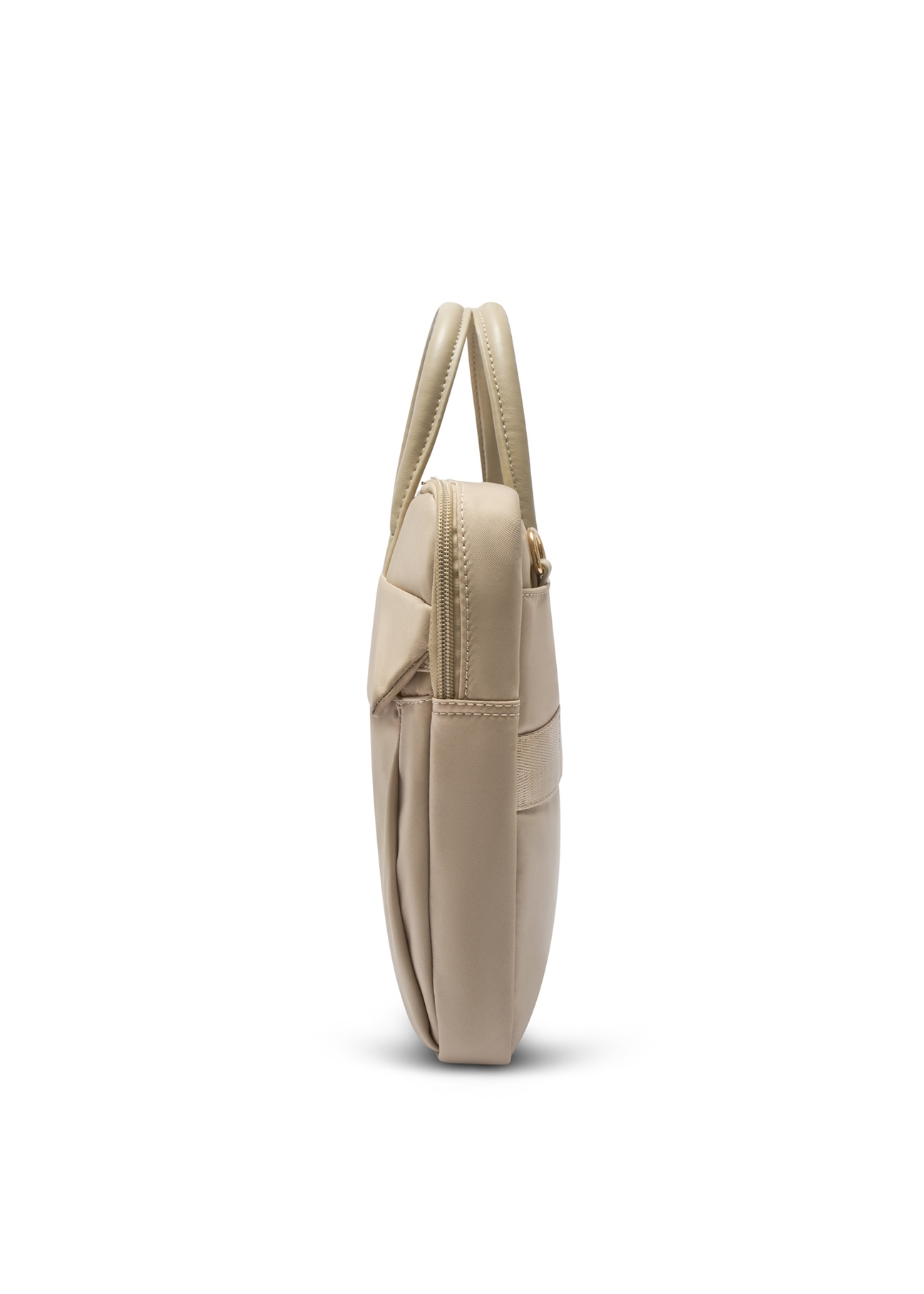 Beige women's laptop bag TOREN-0344-1A(W26), side product view on white background.