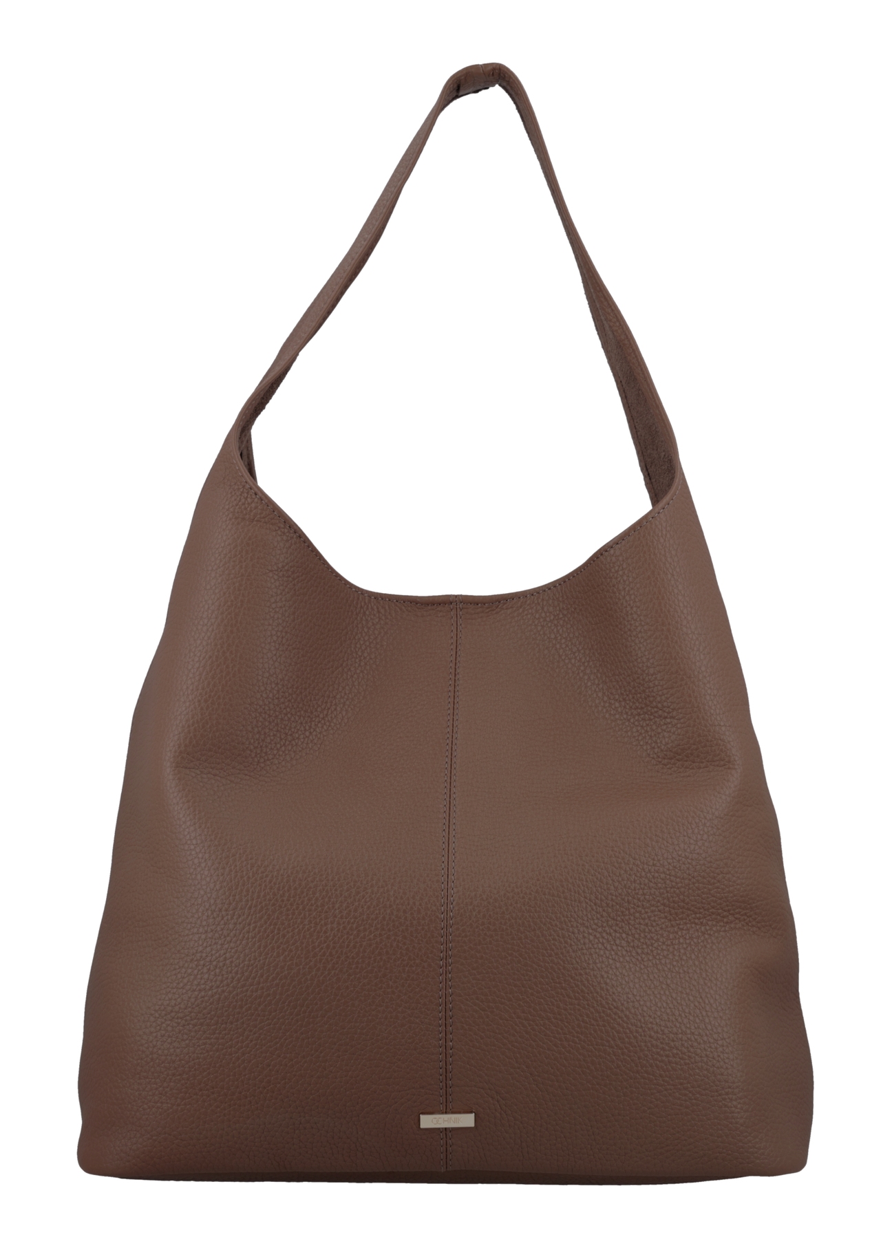 Beige leather shopper bag TORES-1372-1K(Z26) - front product view, on white background.