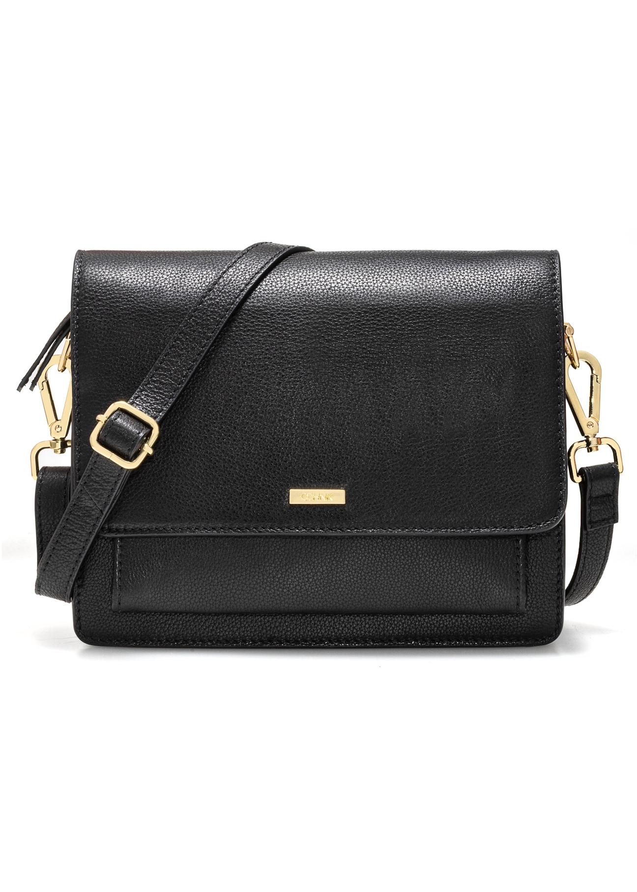 Black leather messenger bag TORES-1182-99(Z25), front product view on white background.