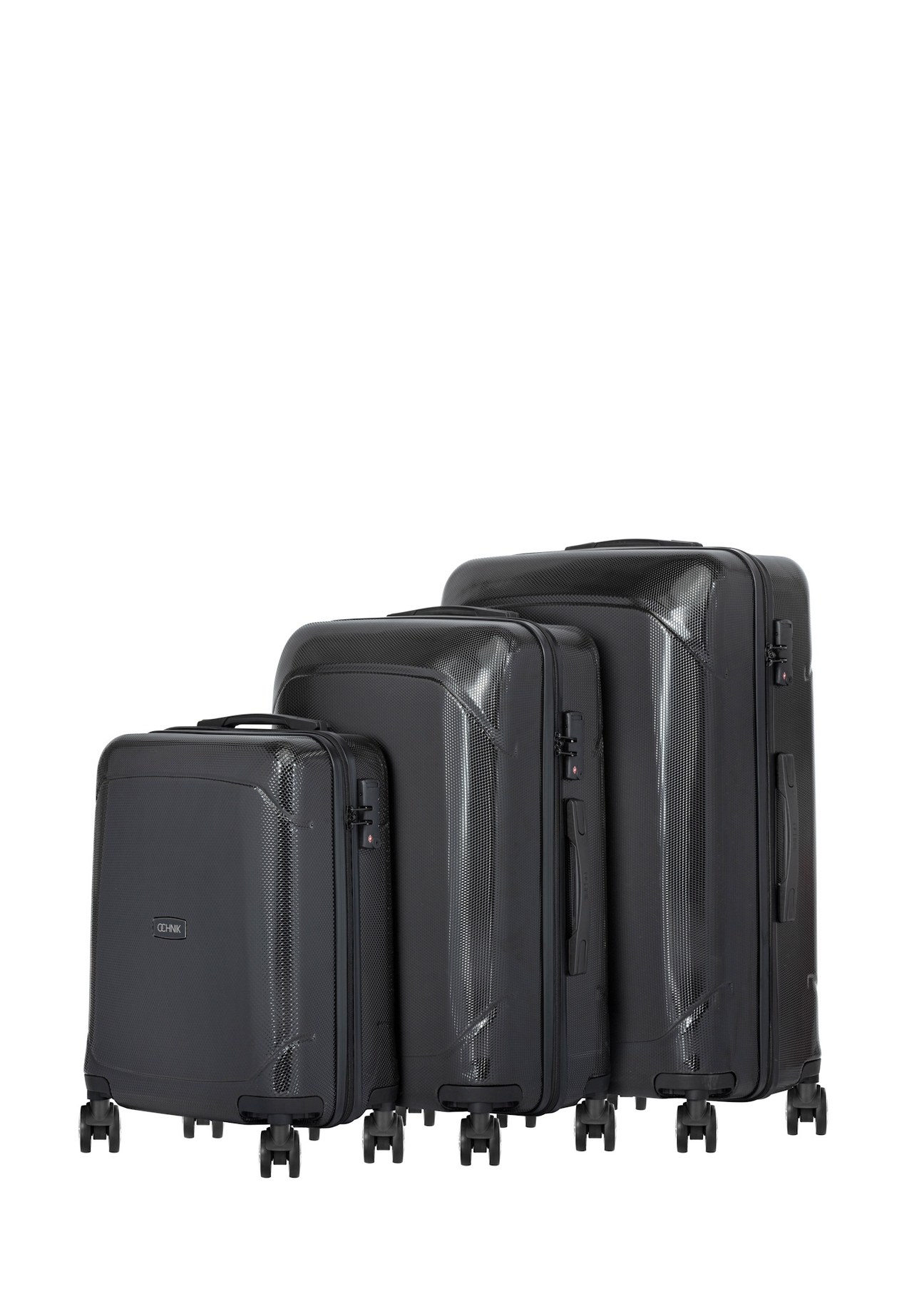 Set of 19'/24'/28' wheeled suitcases WALPC-0014-99(W26), diagonal view of the products on a white background.