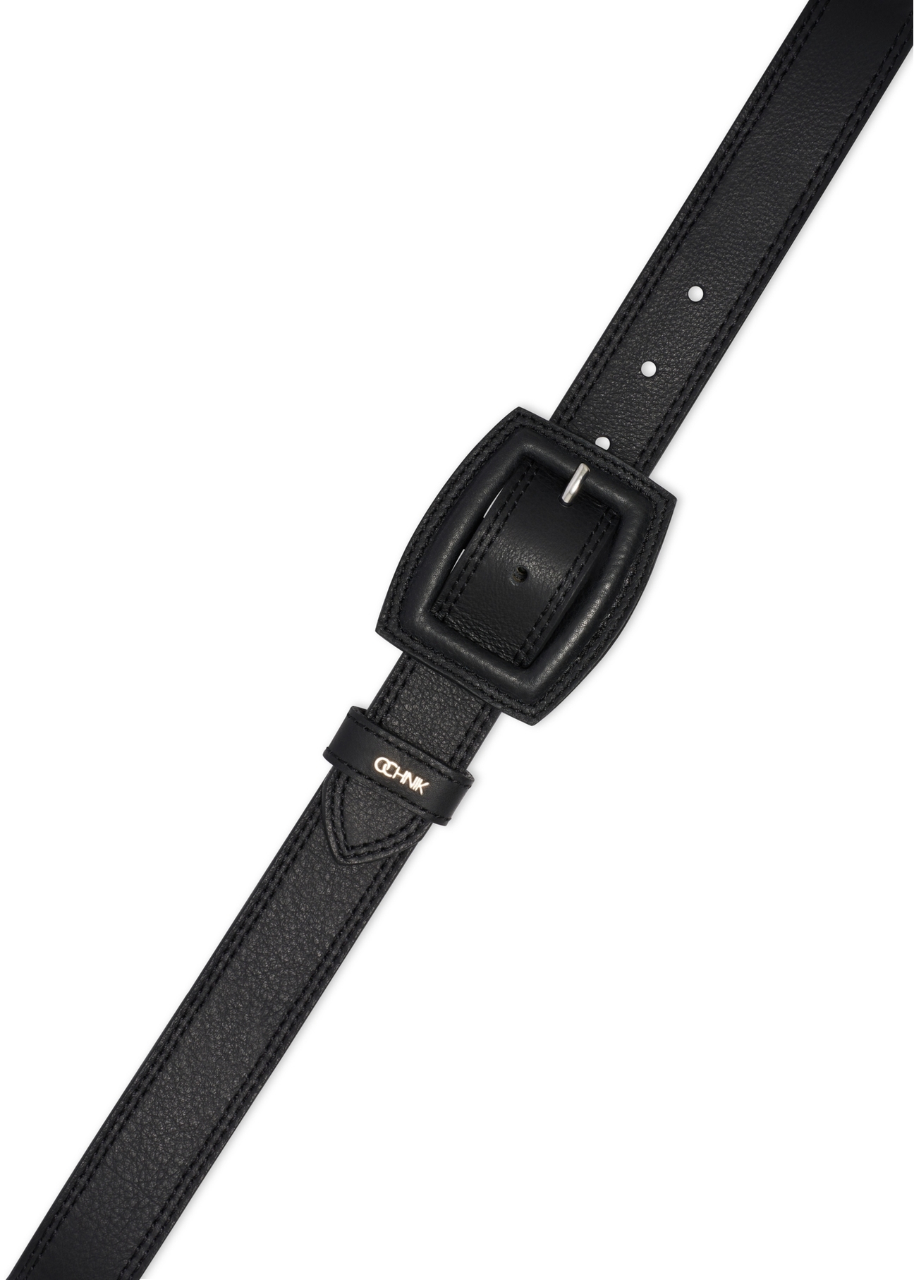 Black leather women's belt PASDS-0272-99(W26), product view from above on white background.