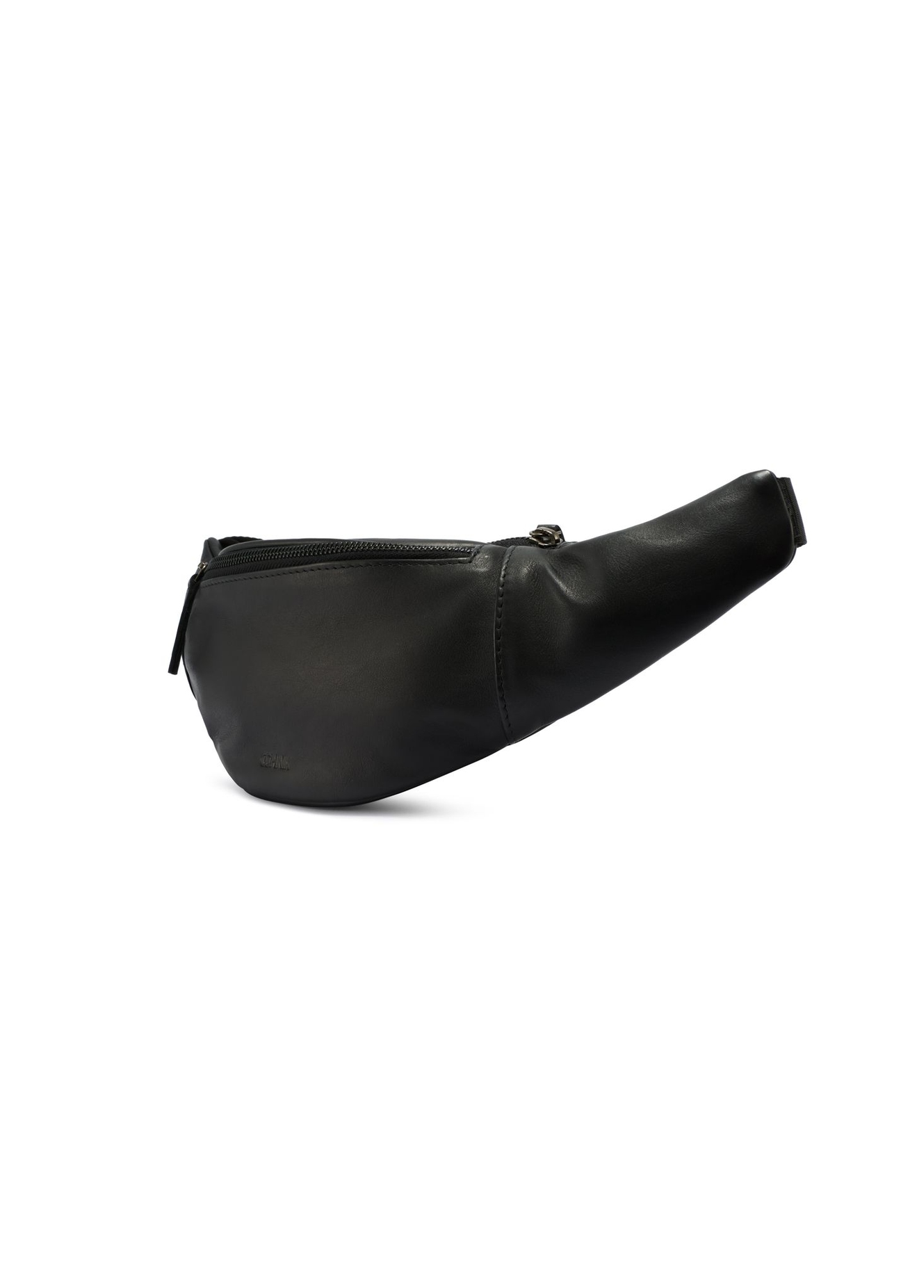 Men's black leather waist bag TORMS-0497-99(W26) - diagonal product view, on a white background.