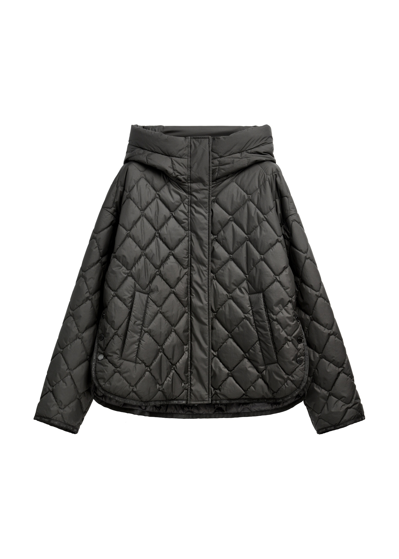 Women's black quilted jacket with hood KURDT-0588-99(Z25), front product view on white background.
