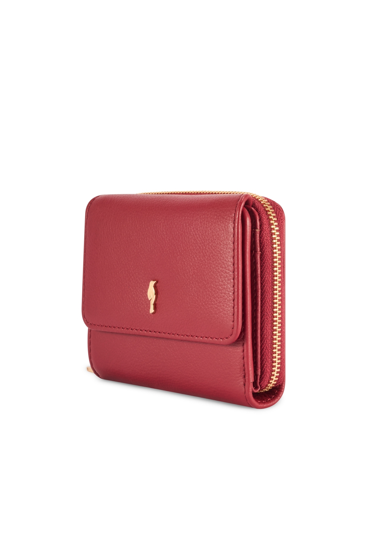 Small red leather women's wallet PORES-0990-4C(W26), diagonal product view on white background.