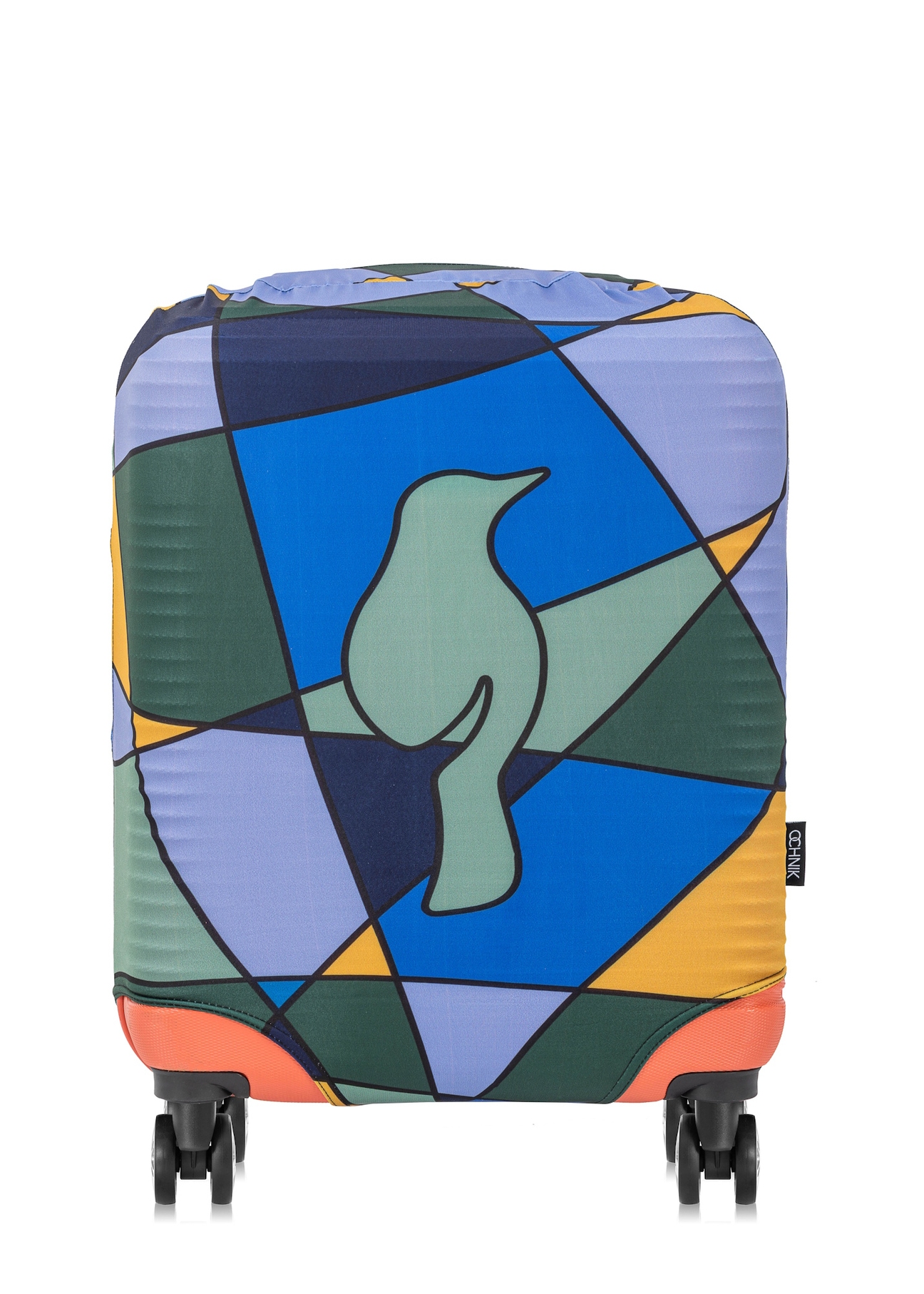 Colorful cover for small suitcase AW-013-0003-15-S(W25), view of the product on the suitcase on a white background.