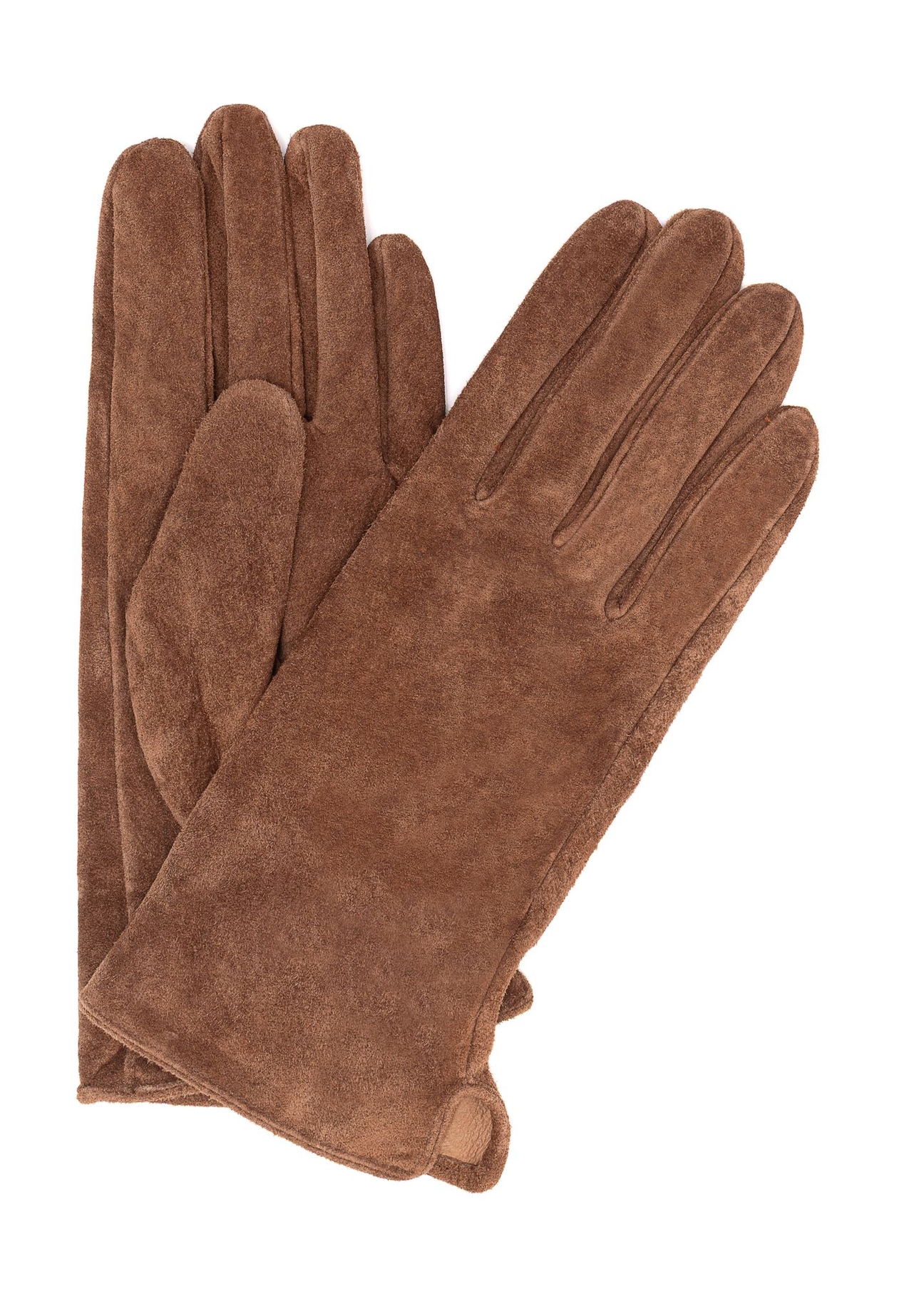 Camel suede gloves REKDS-0099-24(Z25) - front product view on white background.
