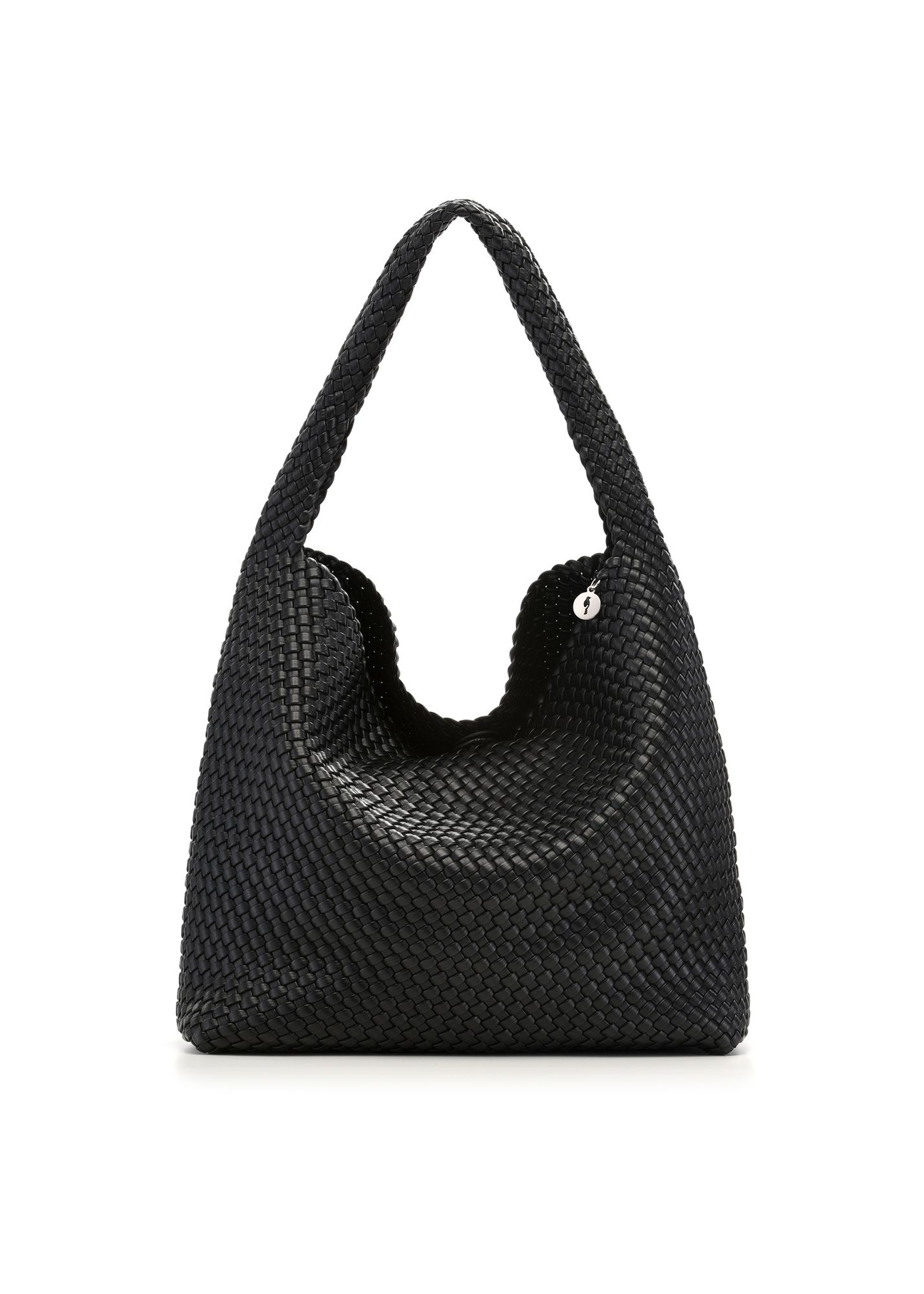 Black woven shopper bag TOREC-1148-99(W26) - front product view, on white background.