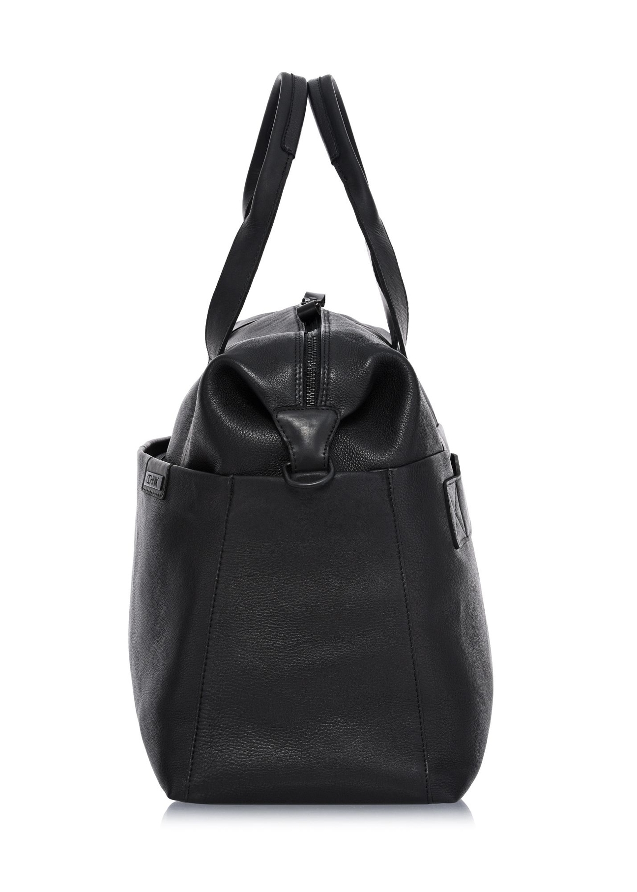 Men's black leather travel bag TORMS-0421A-99(Z25) - side product view on white background.