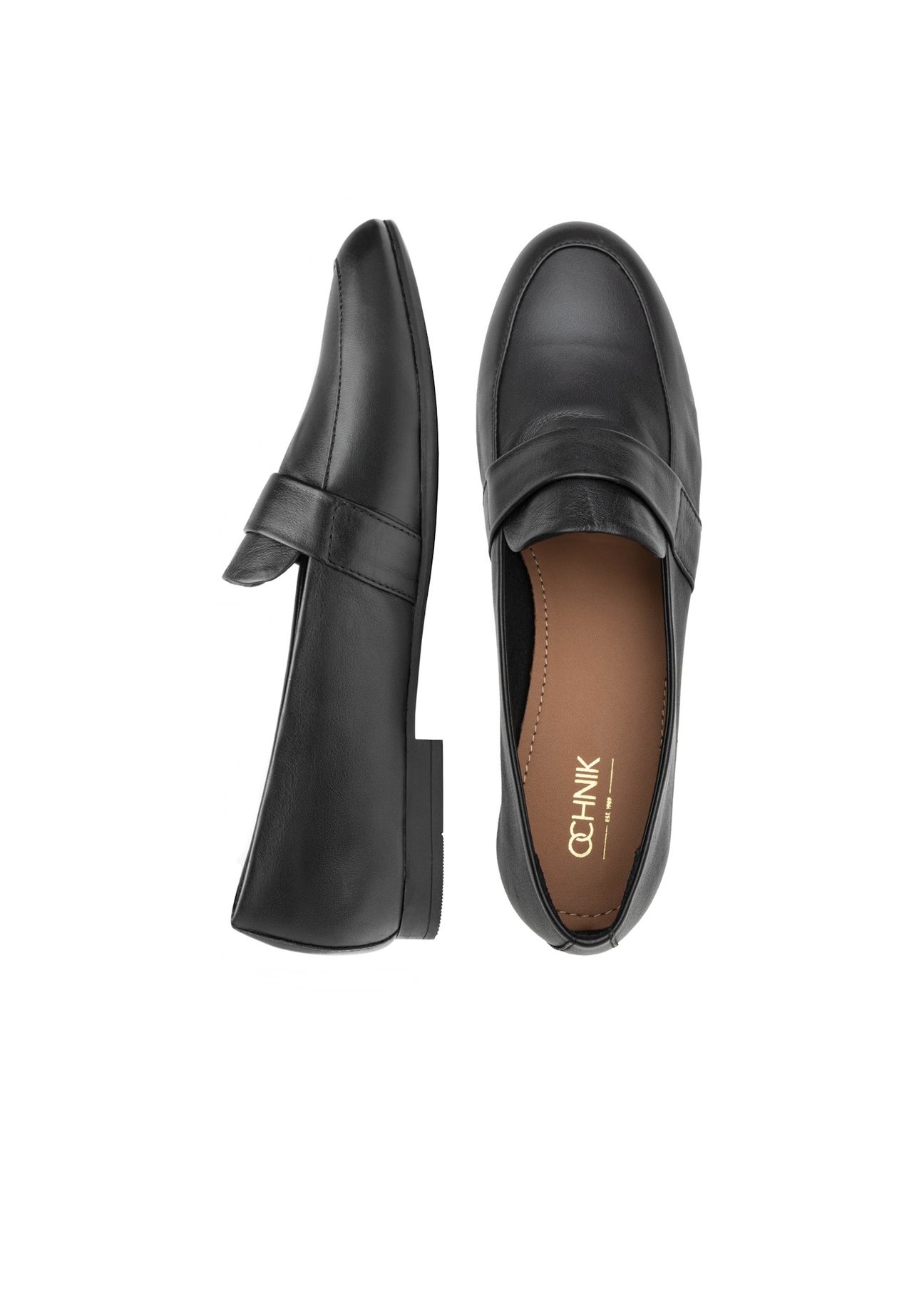 Women's leather black moccasins BUTYD-1074A-99(W26), product view from above on a white background.