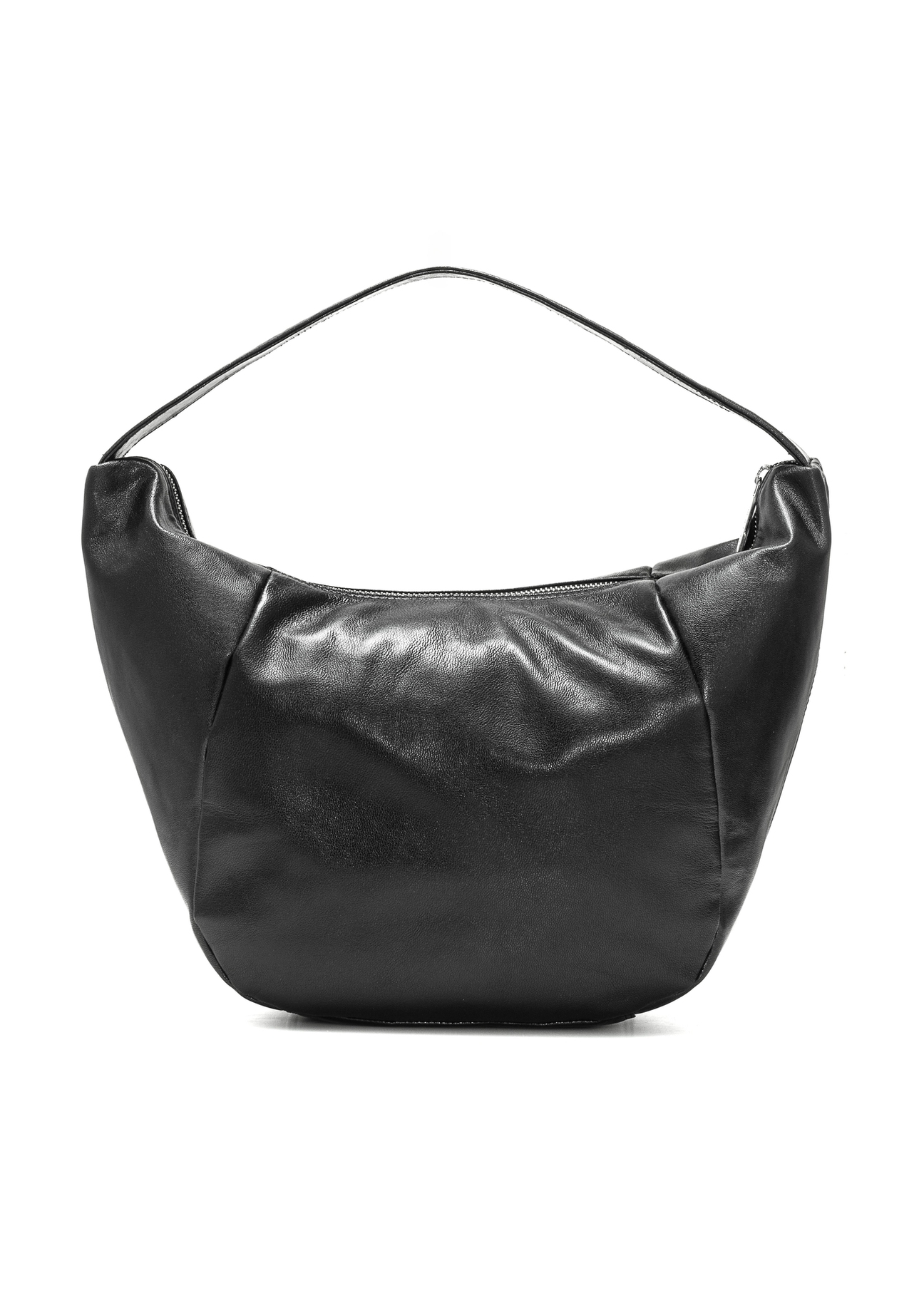 Black leather hobo bag TORES-1135A-99(Z25), product view from the back on a white background.