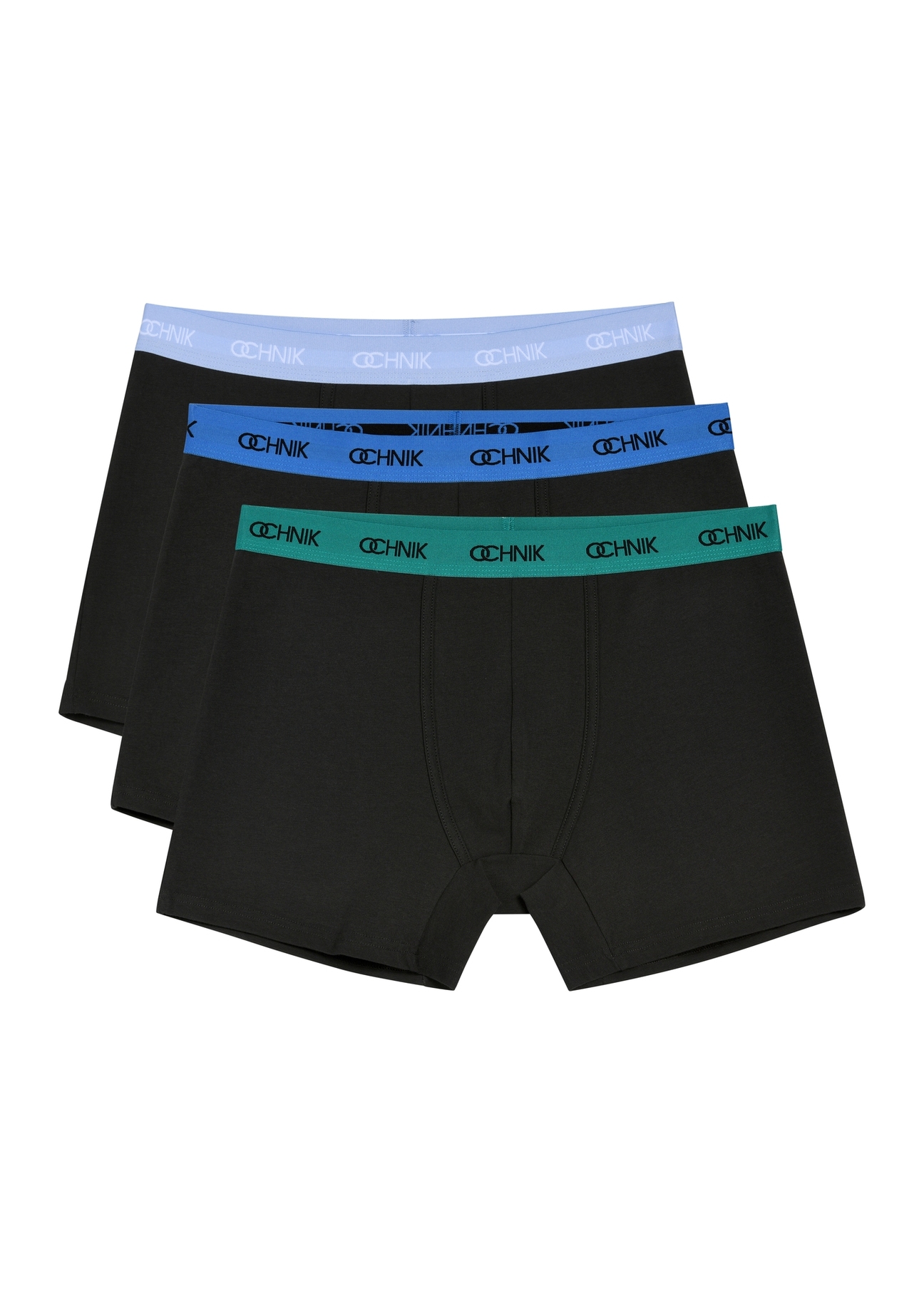 Three-pack of black men's boxer shorts ZESMB-0009-99(W26), front view of the product in the set on a white background.