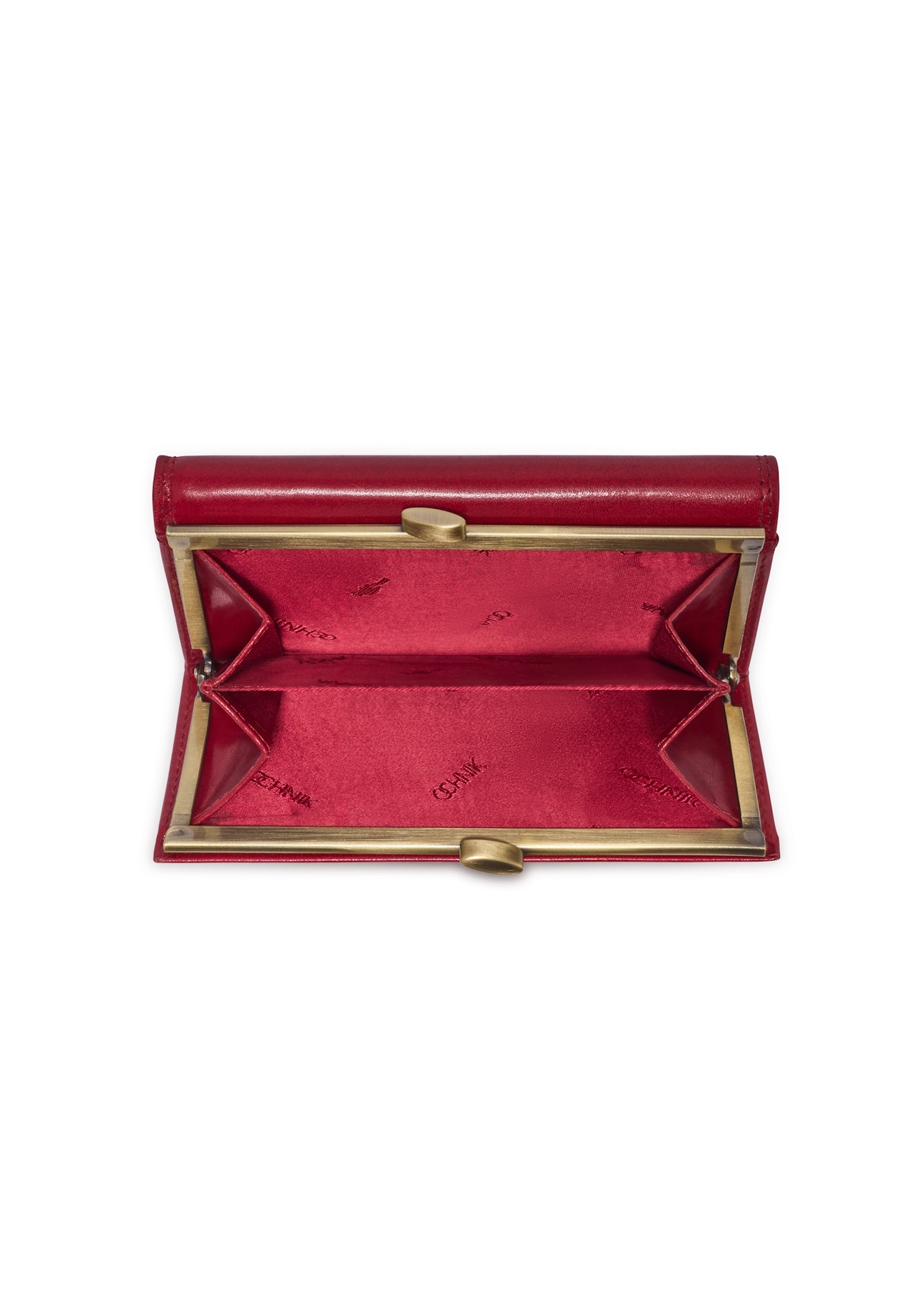 Red leather women's wallet PL-128-4B(KS), product view inside on white background.