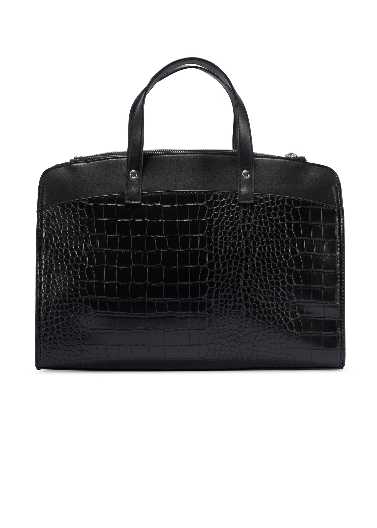 Black croco women's bag TOREC-1143-9G(W26), product view from the back on a white background.