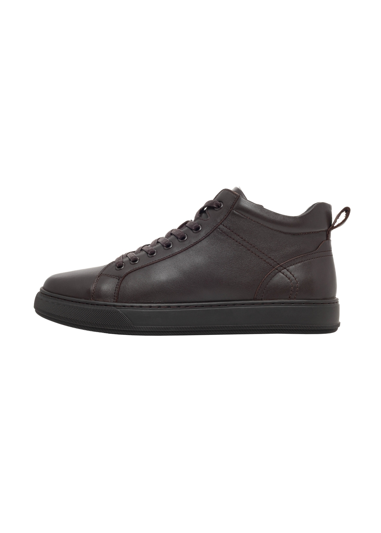 Dark brown men's leather sneakers BUTYM-0466-1I(Z26), side product view on white background.