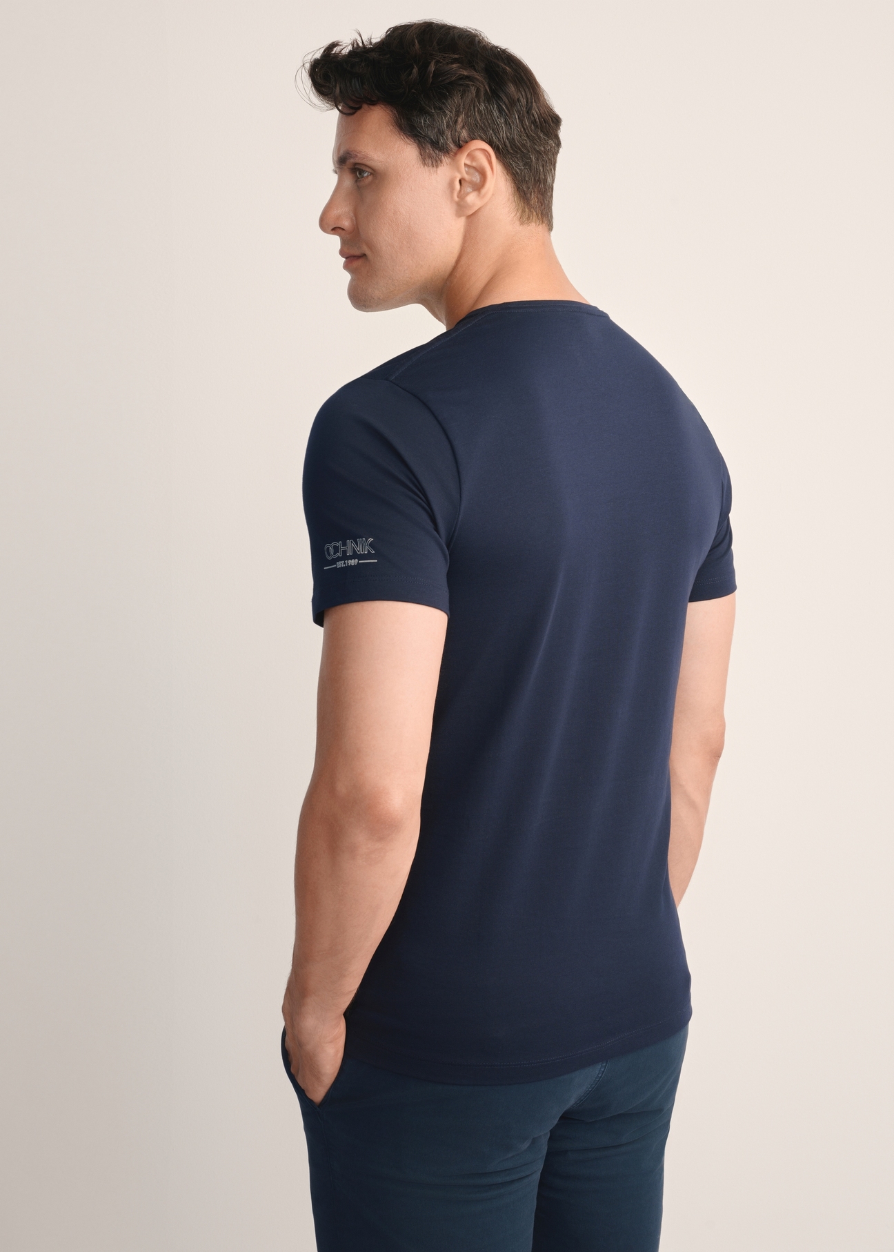 Navy blue basic T-shirt for men with logo TSHMT-0091-69(KS)