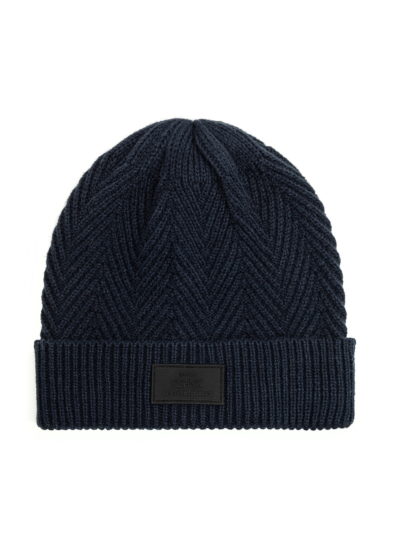 Navy blue men's herringbone cap CZAMT-0057-69(Z25), front product view on white background.
