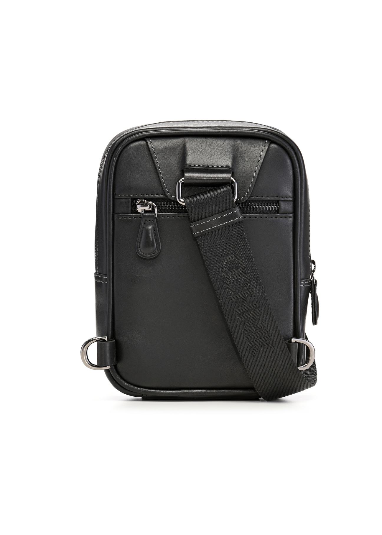 Black leather men's shoulder bag TORMS-0527-99(Z26) - product view from the back, on a white background.