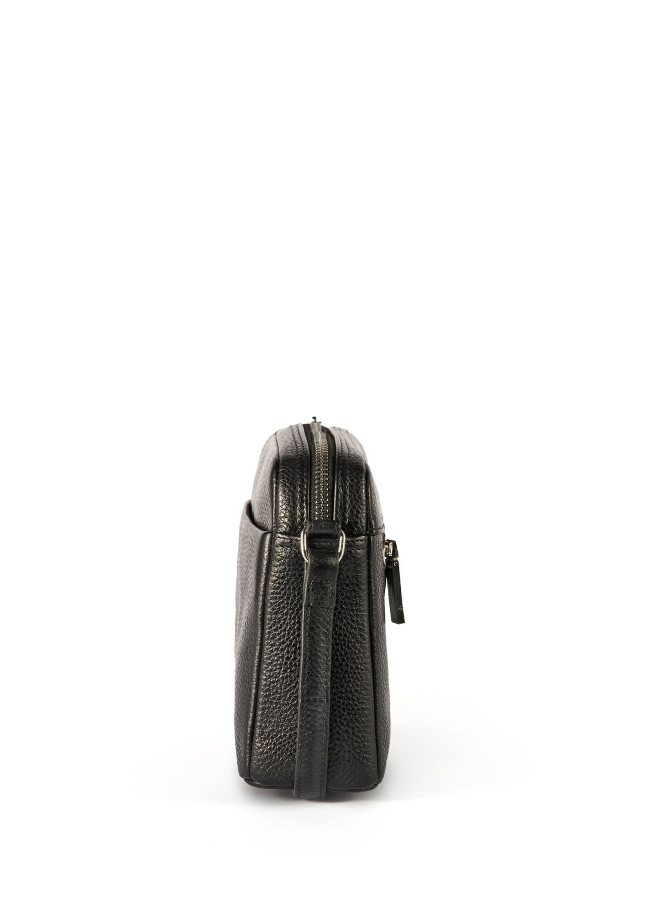 Black leather women's messenger bag TORES-1102A-99(Z25), side view of the product on a white background.